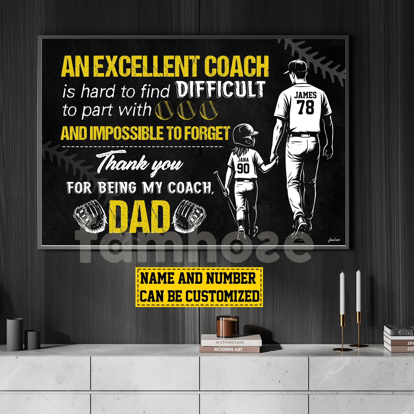 Motivational Personalized Softball Dad Daughter Canvas Painting, An Excellent Coach Sport Wall Art Decor, Poster Father's Day Gift For Softball Lovers