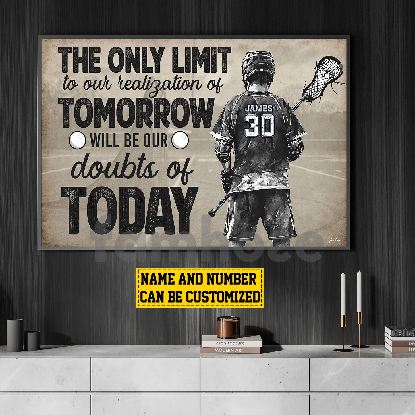 Motivational Personalized Lacrosse Man Canvas Painting, The Only Limit To Our Realization Of Tomorrow Sport Wall Art Decor, Poster Gift For Lacrosse Lovers