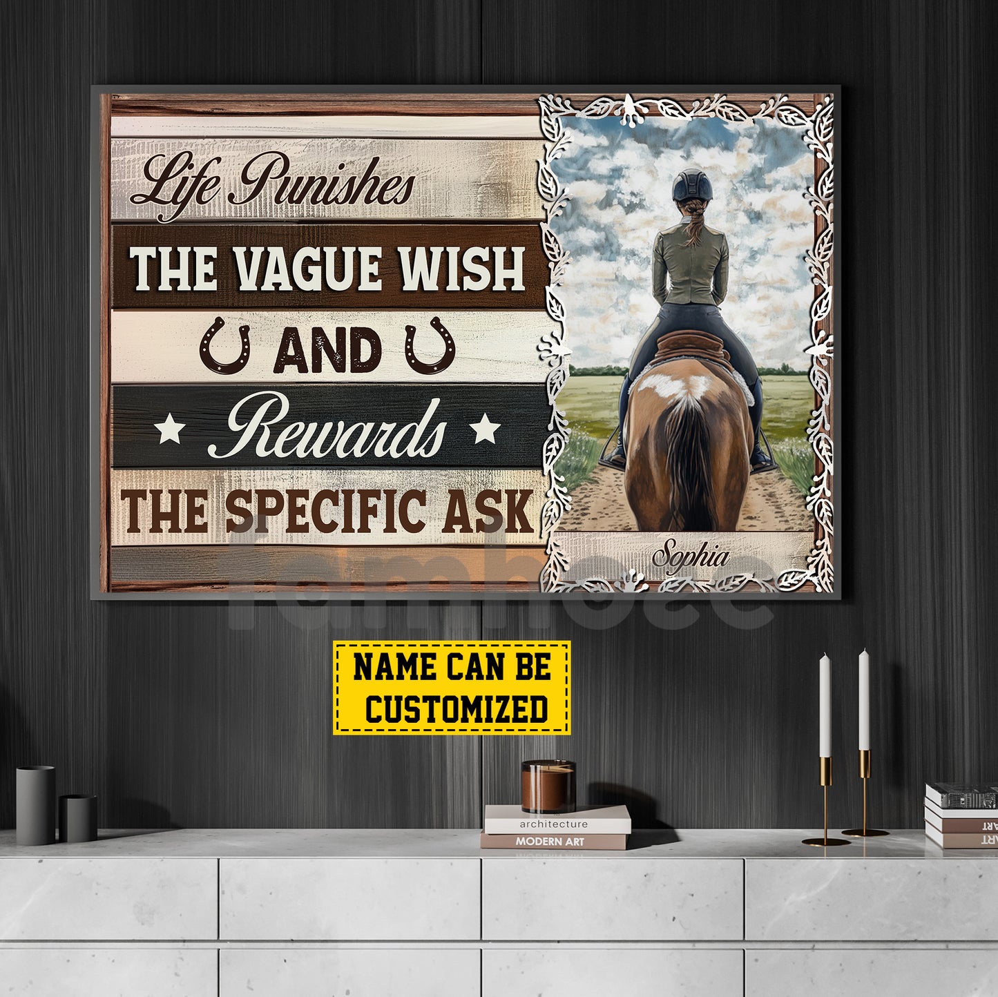 Motivational Personalized Horse Riding Girl Canvas Painting, Life Punishes The Vague Wish Wall Art Decor, Poster Gift For Horse Girl