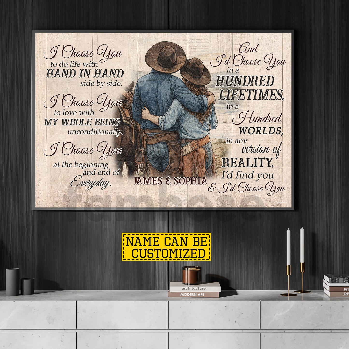Personalized Cowboy Cowgirl Couple Canvas Painting, I Choose You Wall Art Decor, Valentine Poster Gift For Western Couple