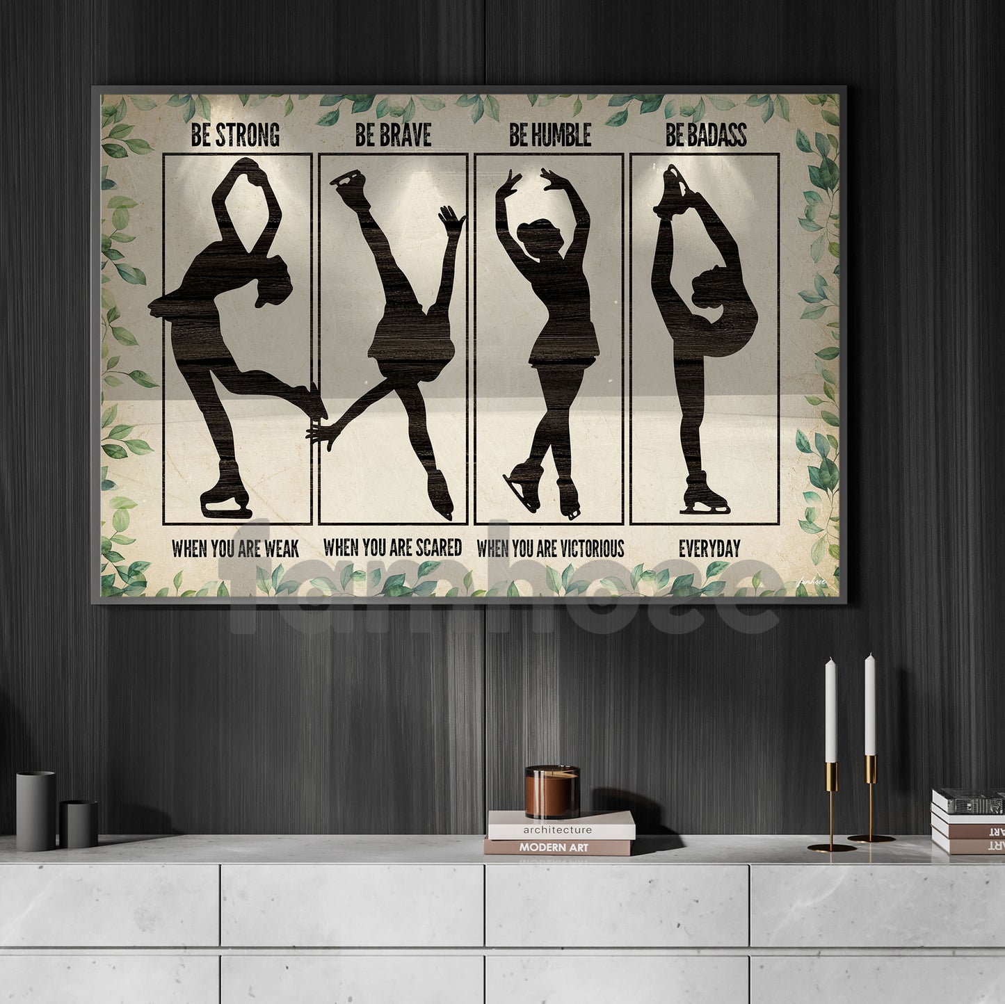 Motivational Ice Skating Girl Canvas Painting, Be Strong, Brave Humble And Badass Sport Wall Art Decor, Poster Gift For Ice Skating Lovers