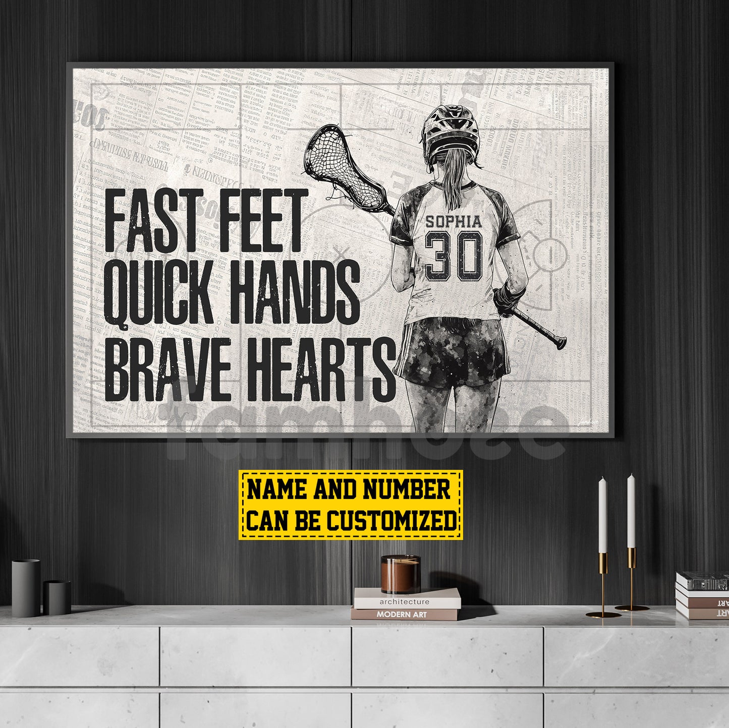 Personalized Lacrosse Girl Canvas Painting, Fast Feet Quick Hands Brave Hearts Sport Wall Art Decor, Poster Gift For Lacrosse Lovers