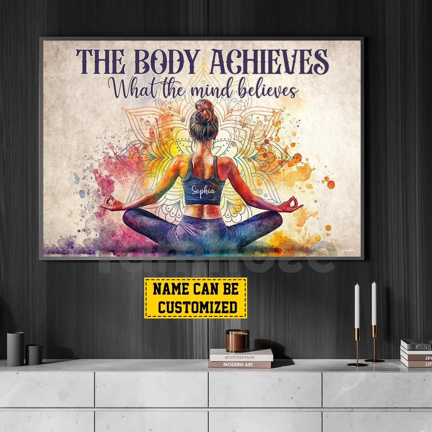 Motivational Personalized Yoga Woman Canvas Painting, The Body Achieves What The Mind Believes Wall Art Decor, Poster Gift For Yoga Lovers