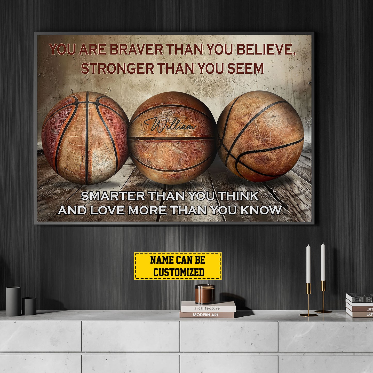 Personalized Motivational Basketball Canvas Painting, You're Braver Than You Believe, Sports Quotes Wall Art Decor, Poster Gift For Basketball Lovers, Basketball Players