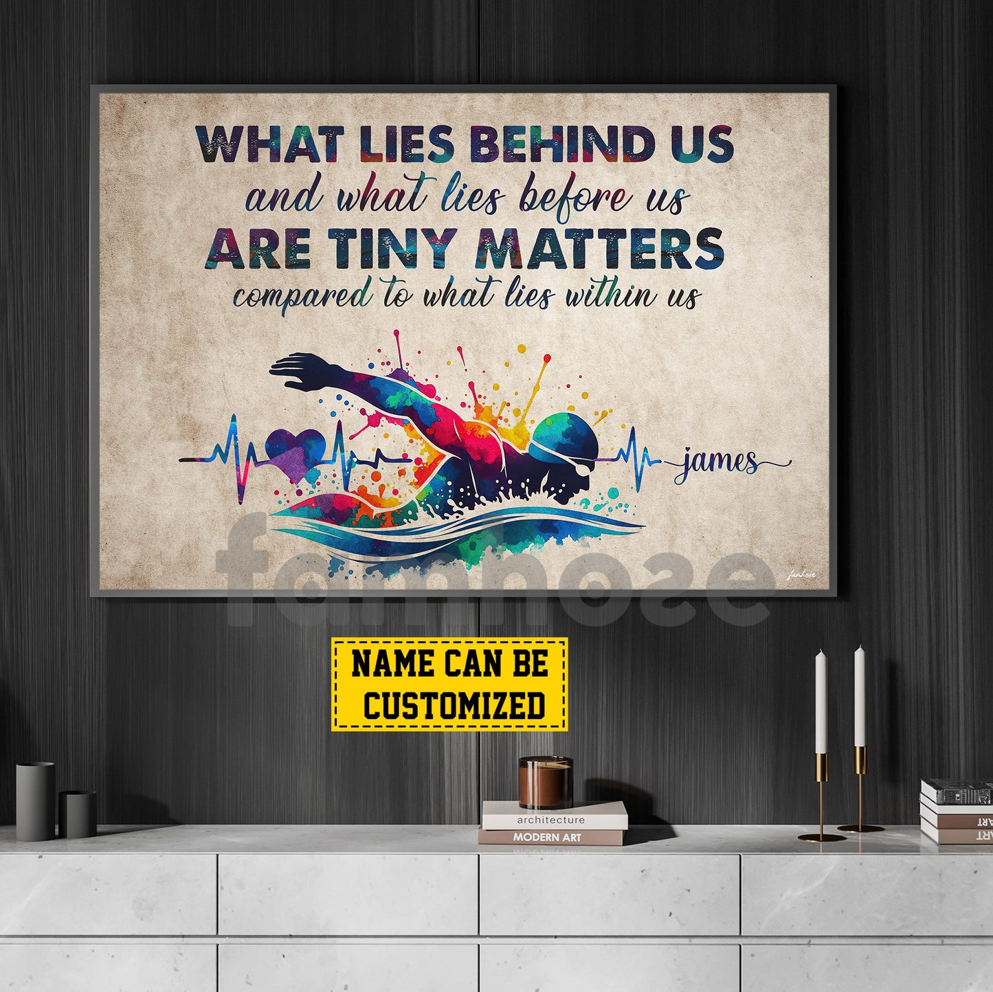 Motivational Personalized Swimming Man Canvas Painting, What Lies Behind Us Sport Wall Art Decor, Poster Gift For Swimming Lovers