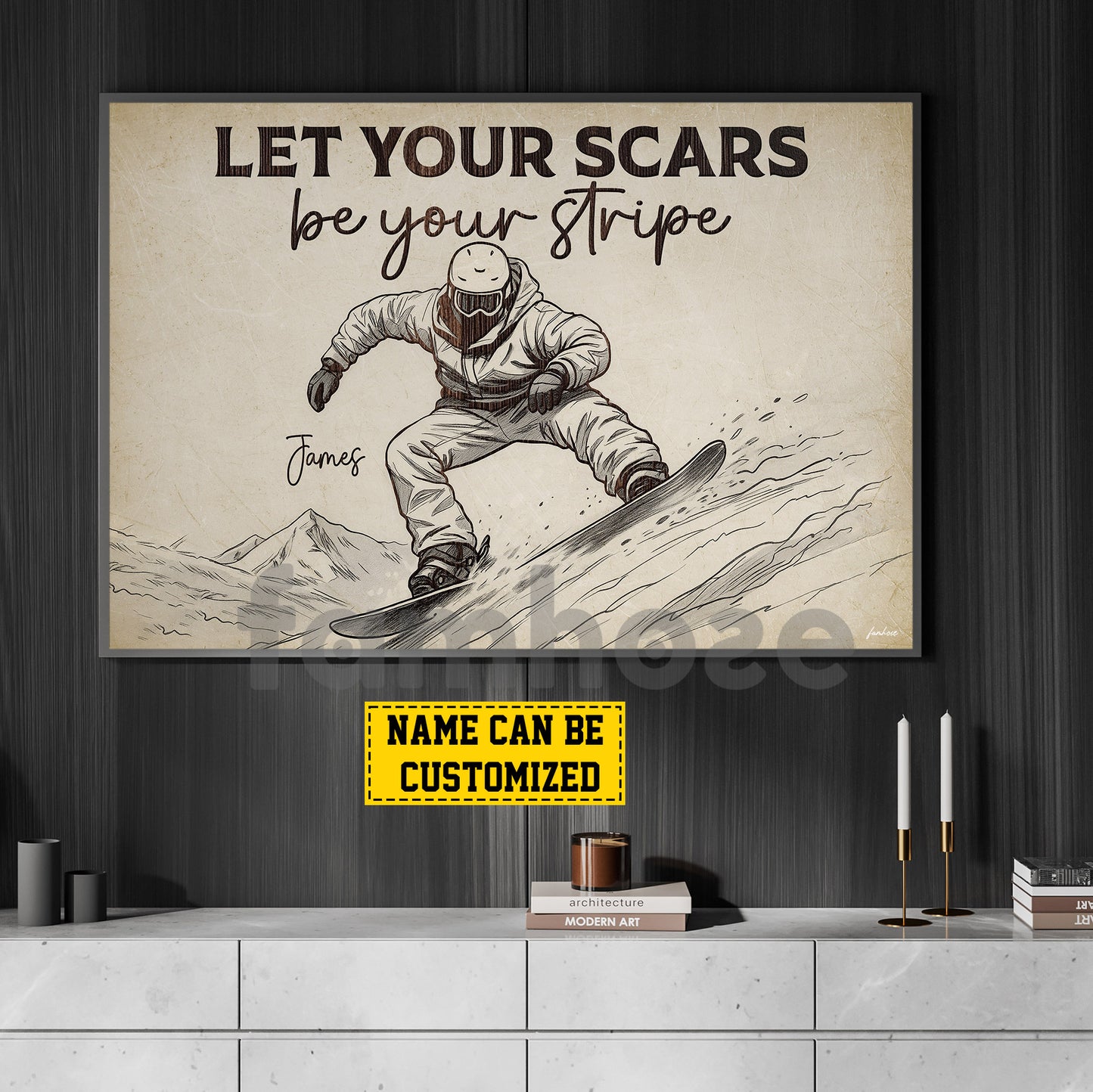 Personalized Snowboarding Man Canvas Painting, Let Your Scars Be Your Stripe Wall Art Decor, Poster Gift For Snowboarding Lovers
