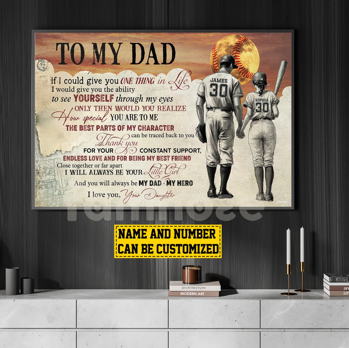 Motivational Personalized Softball Dad Daughter Canvas Painting, To My Dad If I Could Give You One Thing Sport Wall Art Decor, Poster Father's Day Gift For Softball Lovers