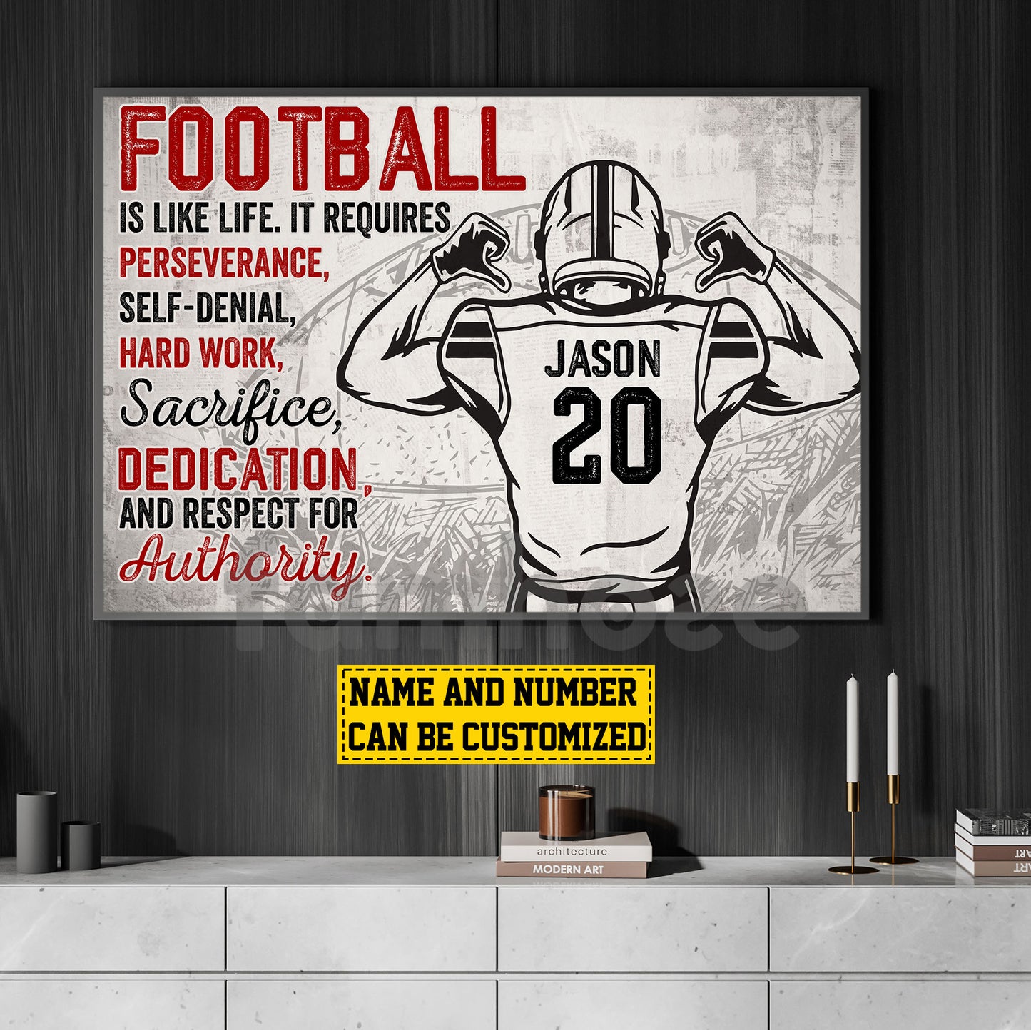 Personalized Football Boy Canvas Painting, Football Is Like Life Inspirational Quotes Wall Art Decor, Poster Gift For Football Lovers