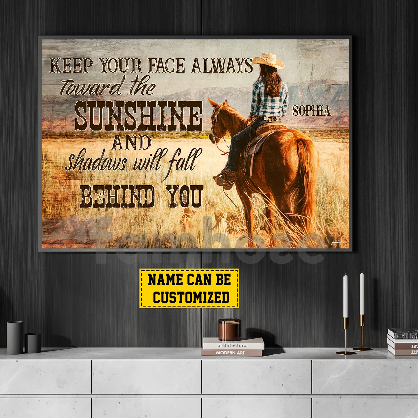 Motivational Personalized Cowgirl Canvas Painting, Keep Your Face Always Toward The Sunshine Wall Art Decor, Poster Gift For Cowgirl