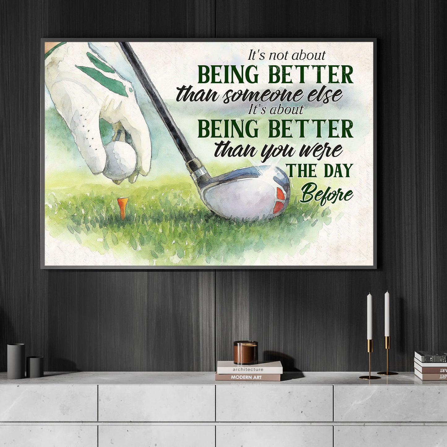 Motivational Golf Canvas Painting, It's Not About Being Better Than Someone Else Sport Wall Art Decor, Poster Gift For Golf Lover