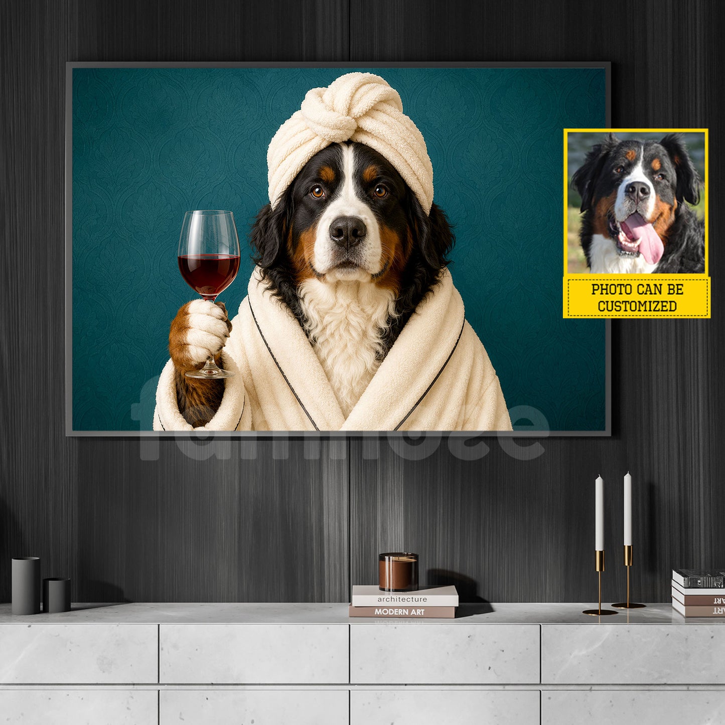 Funny Personalized Dog & Wine Toilet Canvas Painting, Spa Dog Bathroom Wall Art Decor, Restroom Poster Gift For Dog Lover