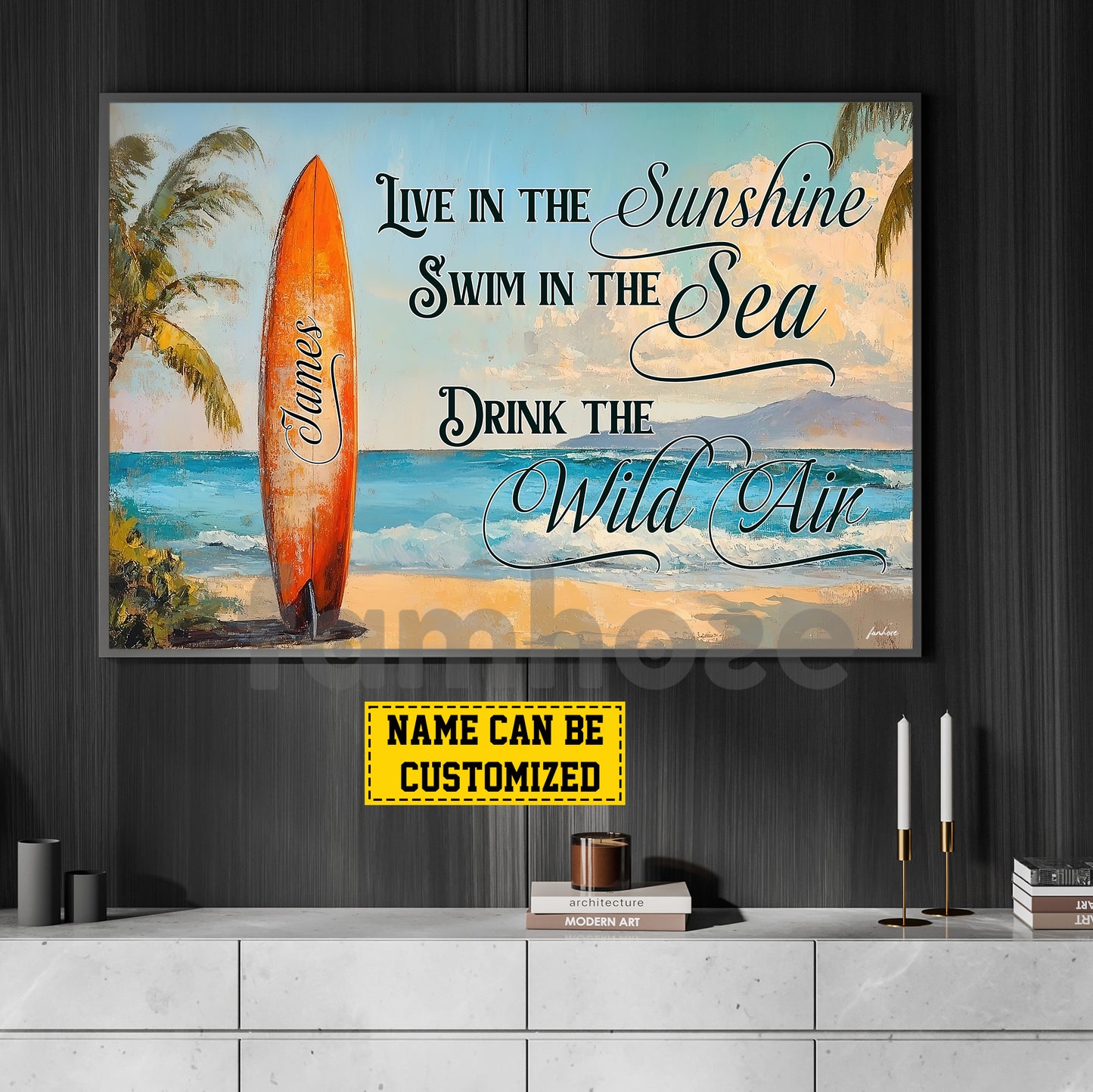 Funny Personalized Surfing Canvas Painting, Live In The Sunshine Wall Art Decor, Poster Gift For Surfing Lovers
