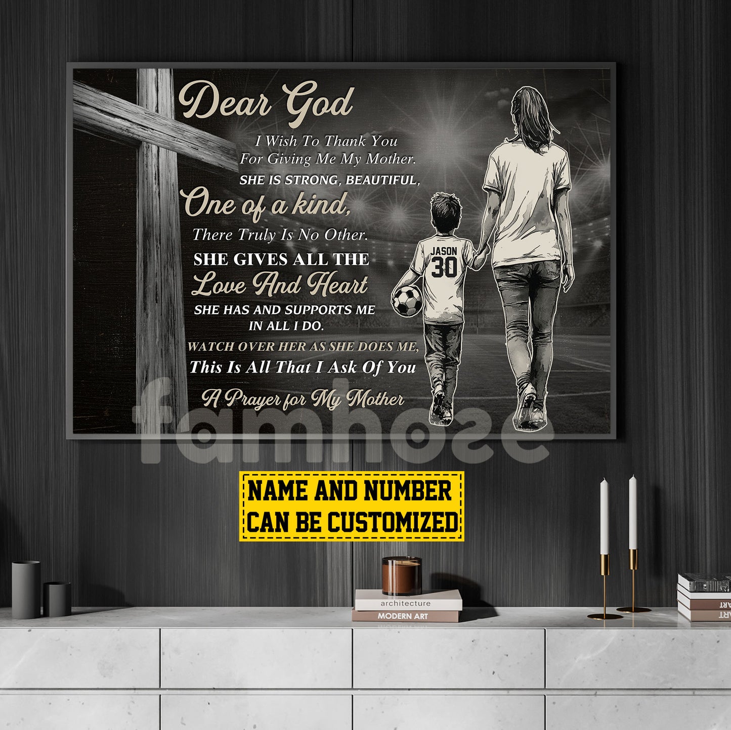Personalized Soccer Boy & Mom Canvas Painting, Dear God A Prayer For My Mother, Sports Wall Art Decor, Poster Gift For Soccer Lovers