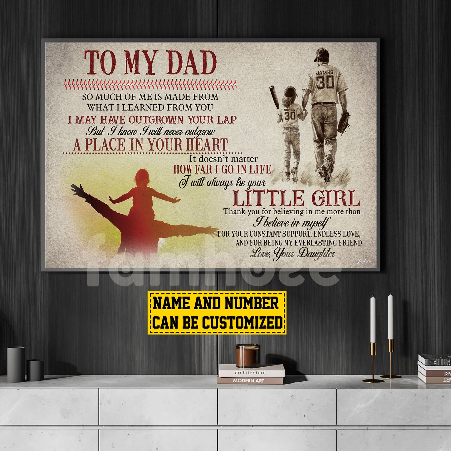 Personalized Softball Dad Girl Canvas Painting, To My Dad I Will Always Be Your Little Girl Sport Wall Art Decor, Poster Gift For Softball Lovers