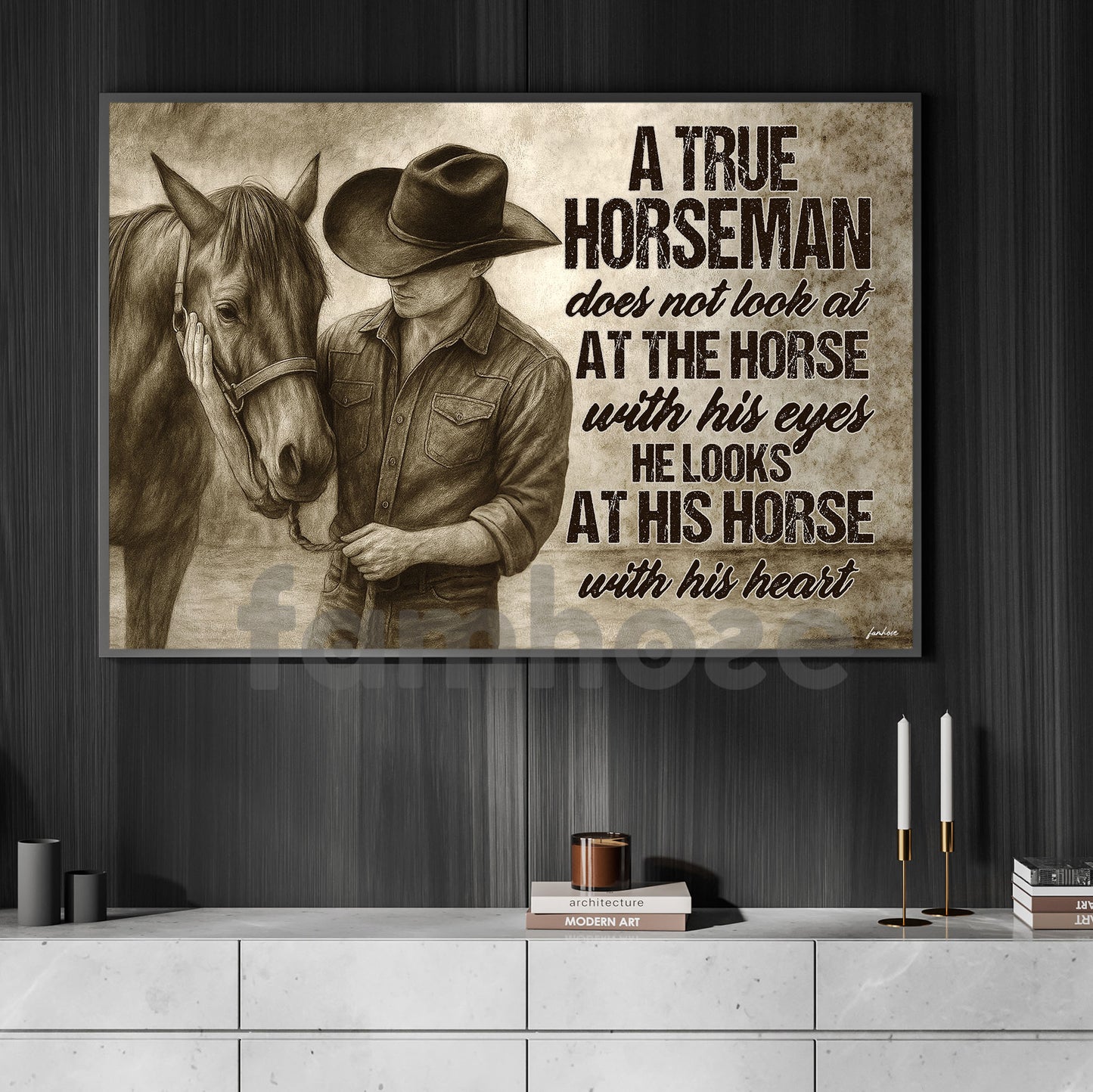 Cowboy Horse Riding Canvas Painting, A True Horseman Looks At His Horse With His Heart Wall Art Decor, Poster Gift For Cowboy Lovers