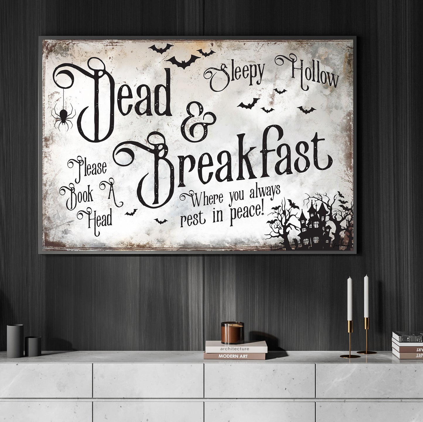 Dead Breakfast Sleepy Hollow, Halloween Canvas Painting, Spooky Season Wall Art Decor, Halloween Poster Gift