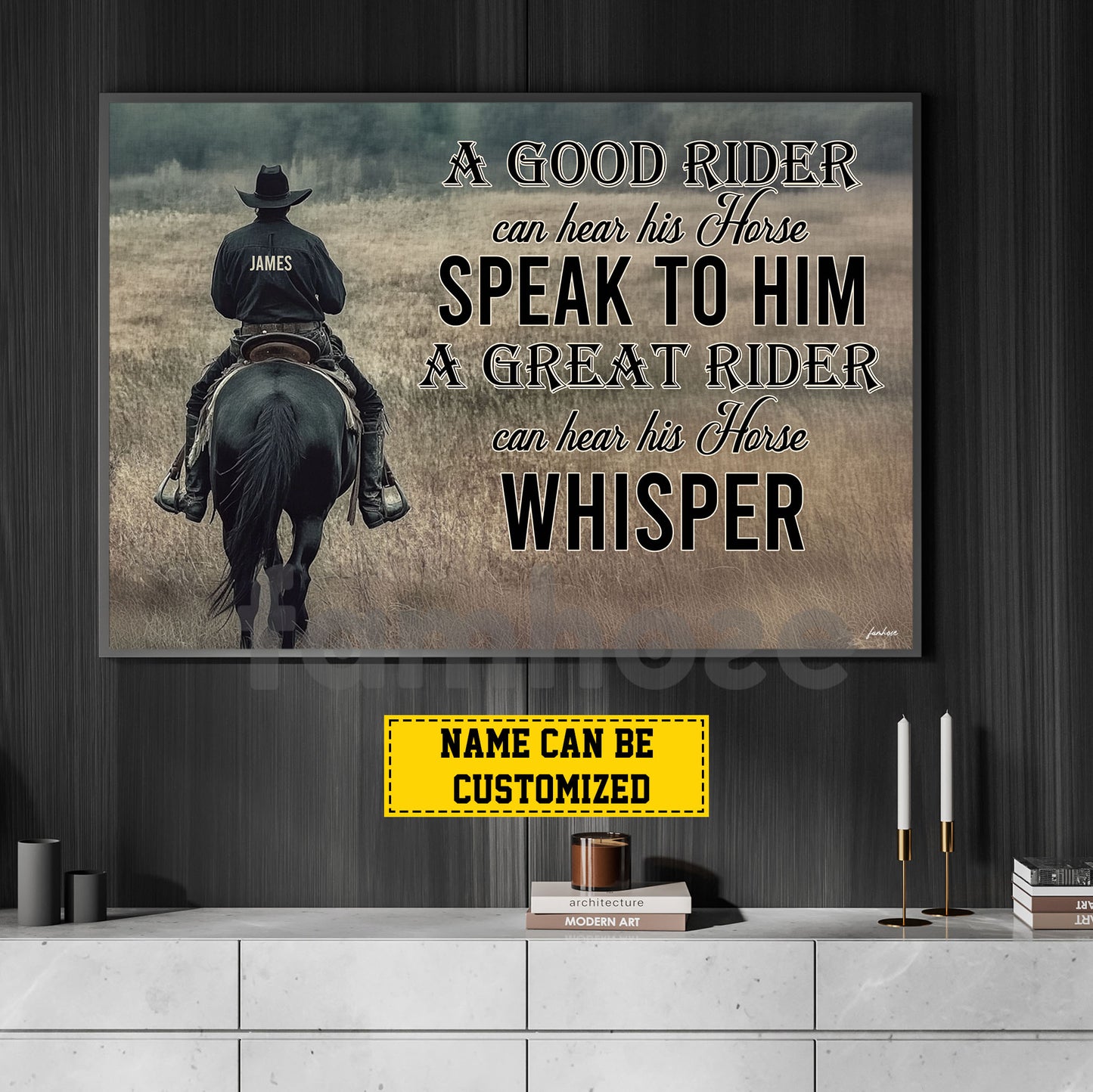 Personalized Cowboy Riding Horse Canvas Painting, A Great Rider Can Hear His Horse Whisper Wall Art Decor, Poster Gift For Cowboy Lovers