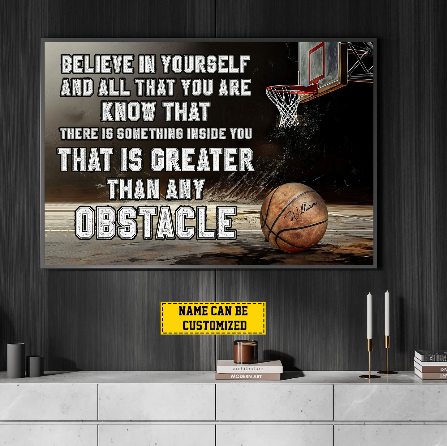 Personalized Basketball Canvas Painting, Believe In Yourself, Sports Quotes Wall Art Decor, Poster Gift For Basketball Lovers