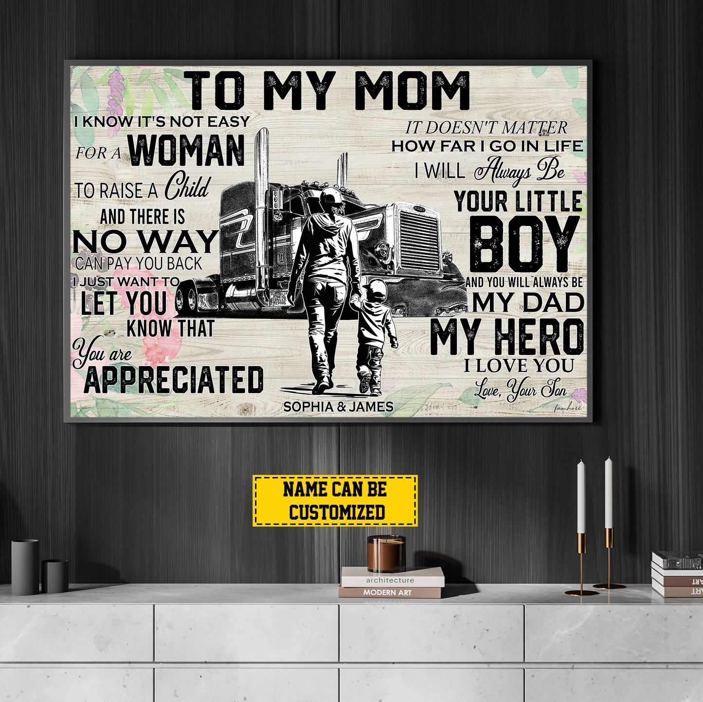 Interesting Personalized Mom Trucker Canvas Painting, To My Mom Wall Art Decor, Poster Gift For Mom Truck Drivers