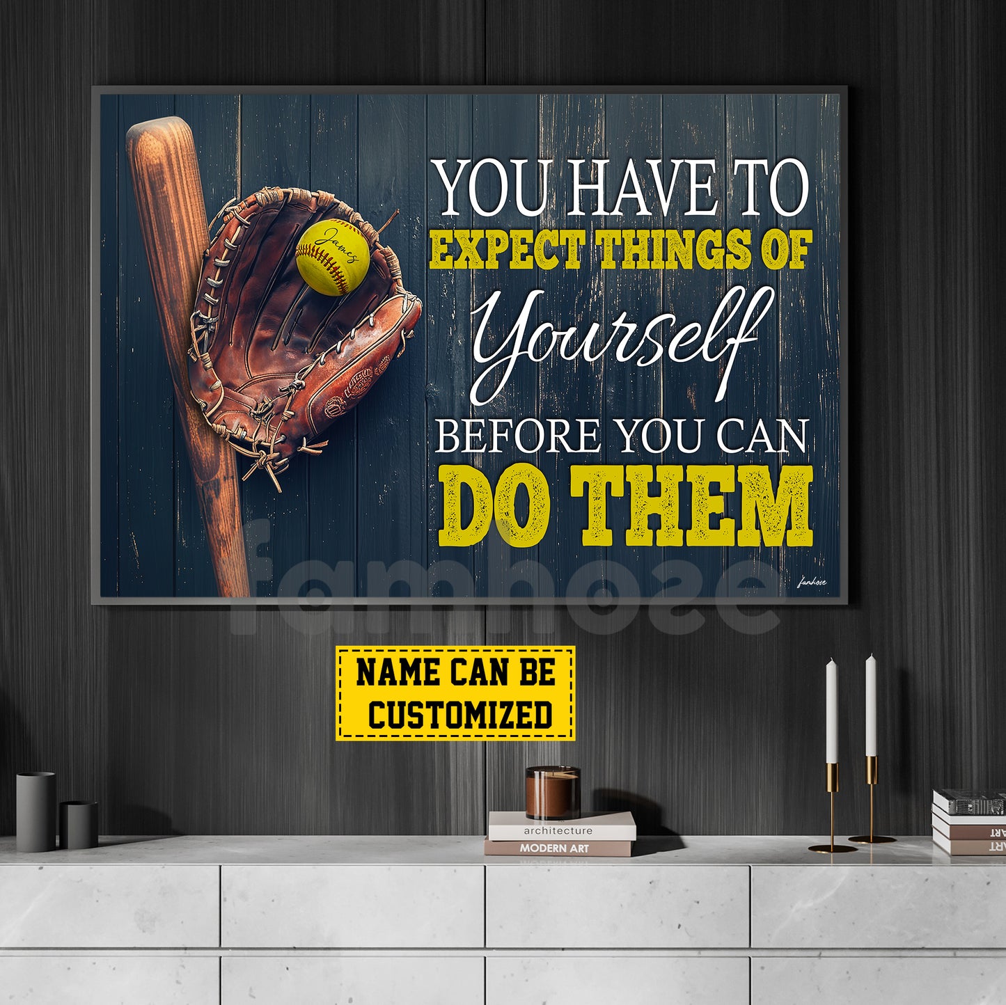 Personalized Softball Canvas Painting, You Have To Expect Things Of Yourself Before You Can Do Them Sport Wall Art Decor, Poster Gift For Softball Lovers
