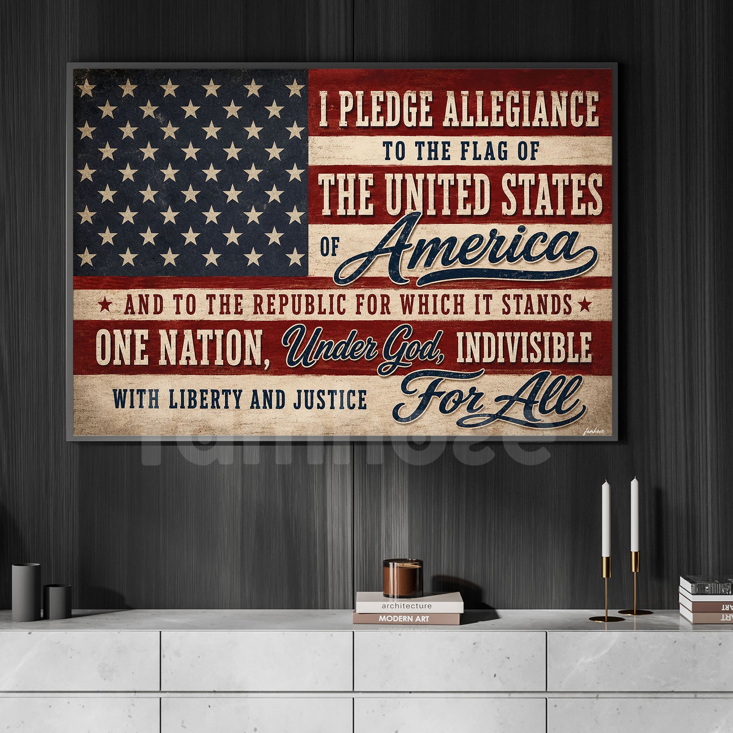 July 4th Canvas Painting, One Nation Under God Wall Art Decor, Independence Day Poster Gift For Christian