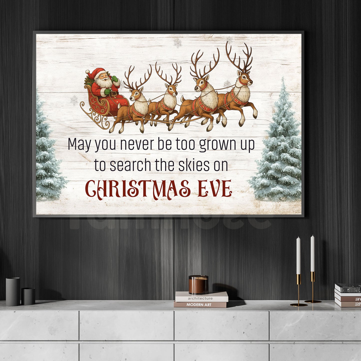 Christmas Quote Canvas Painting, May You Never Be Too Grown Up Wall Art Decor, Poster Gift To Decor House Or Office