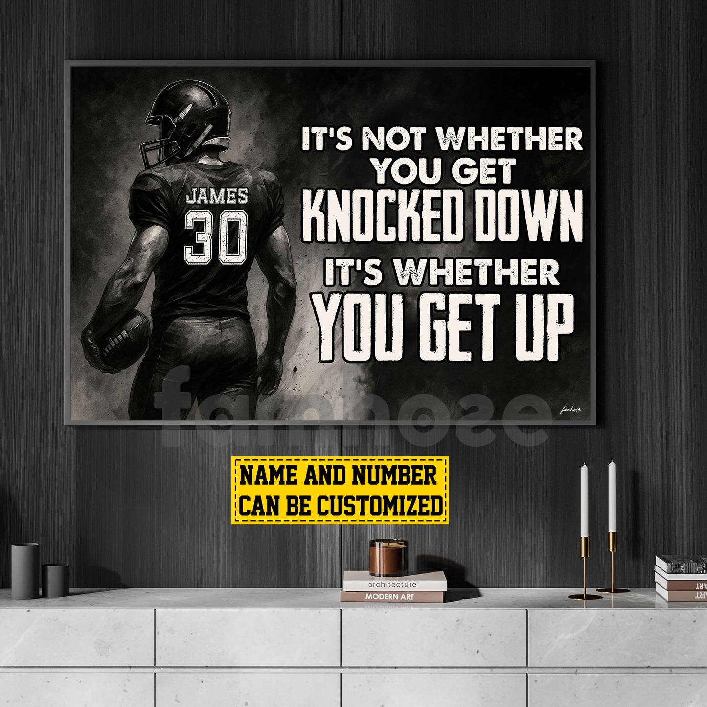 Motivational Personalized Football Man Canvas Painting, It's Not Whether You Get Knocked Down Sport Wall Art Decor, Poster Gift For Football Lovers