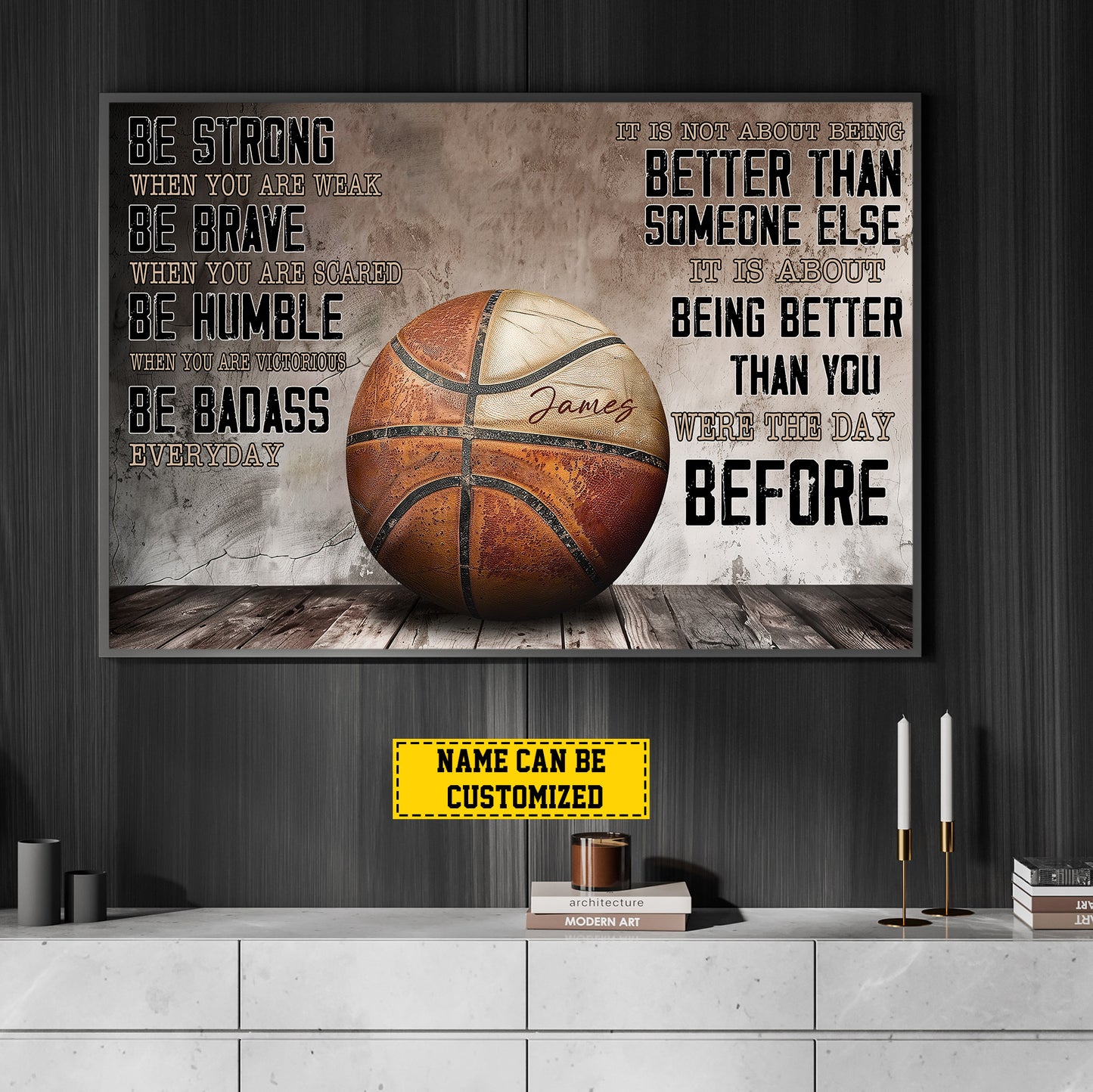 Personalized Motivational Basketball Canvas Painting, Be Strong Be Brave Be Humble, Sports Quotes Wall Art Decor, Poster Gift For Basketball Lovers