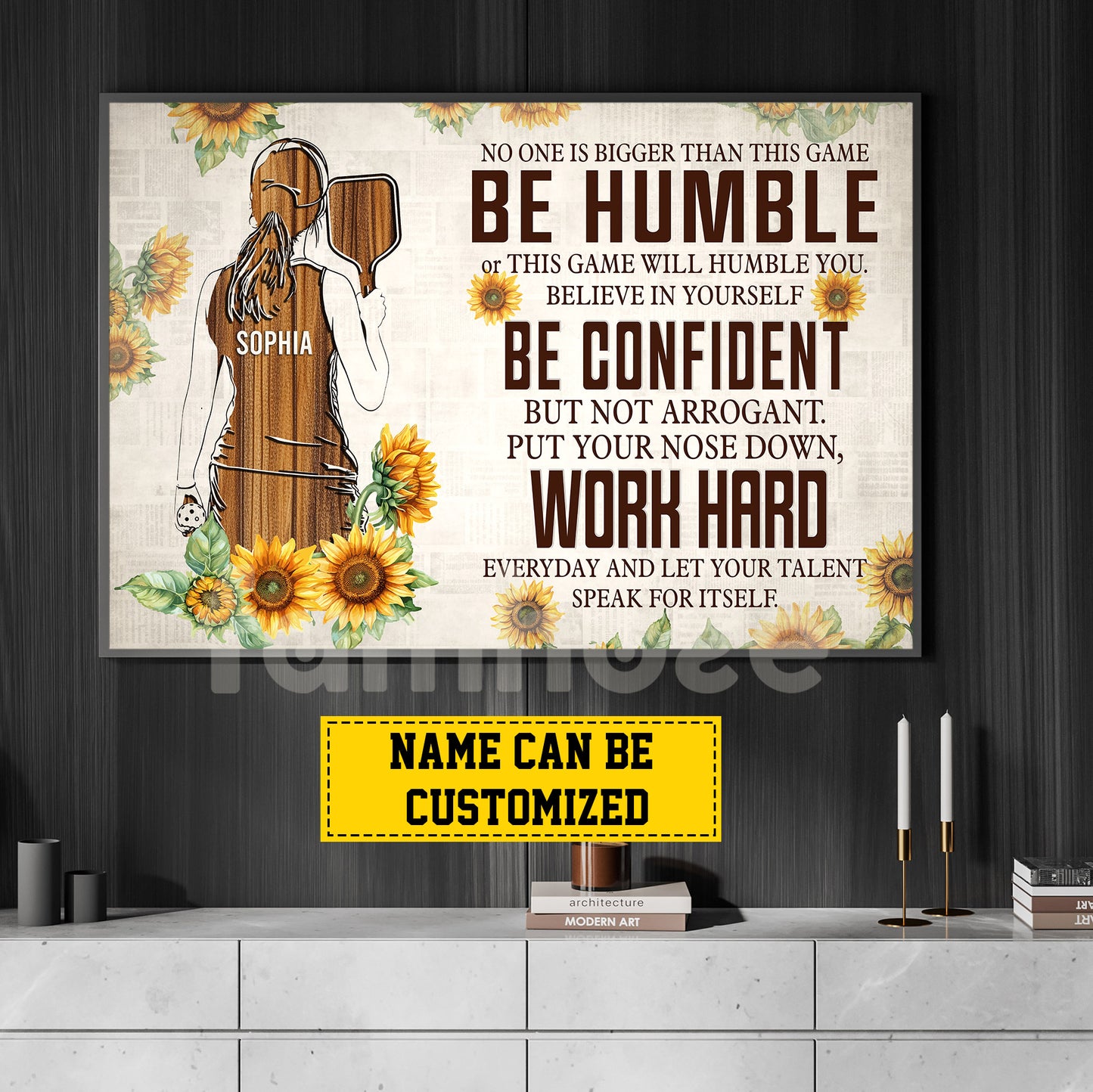 Personalized Motivational Pickleball Girl Canvas Painting, Be Humble Be Confident Work Hard, Sports Wall Art Decor, Poster Gift For Pickleball Lovers