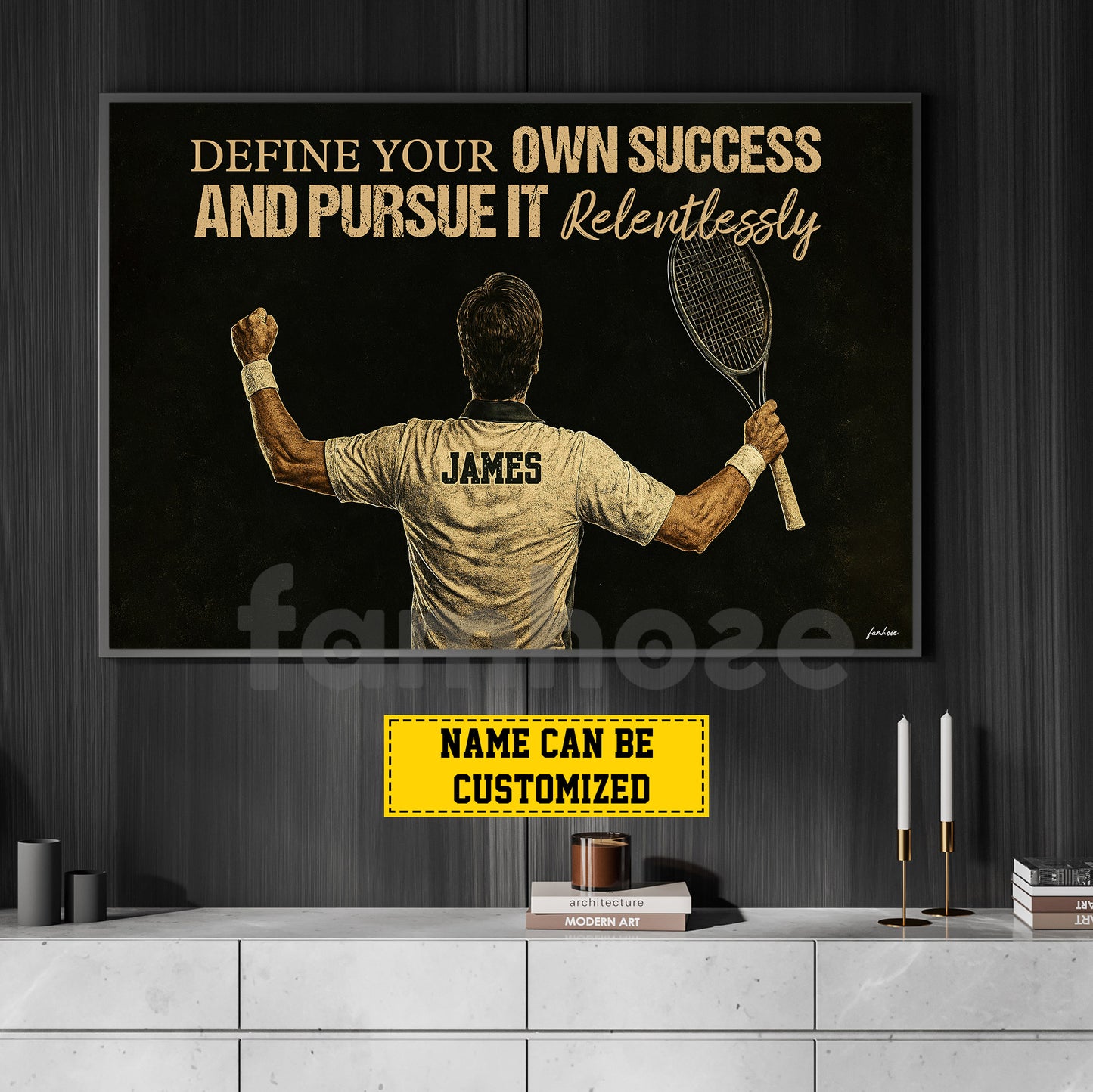 Motivational Personalized Tennis Man Canvas Painting, Define Your Own Success Sport Wall Art Decor, Poster Gift For Tennis Lovers