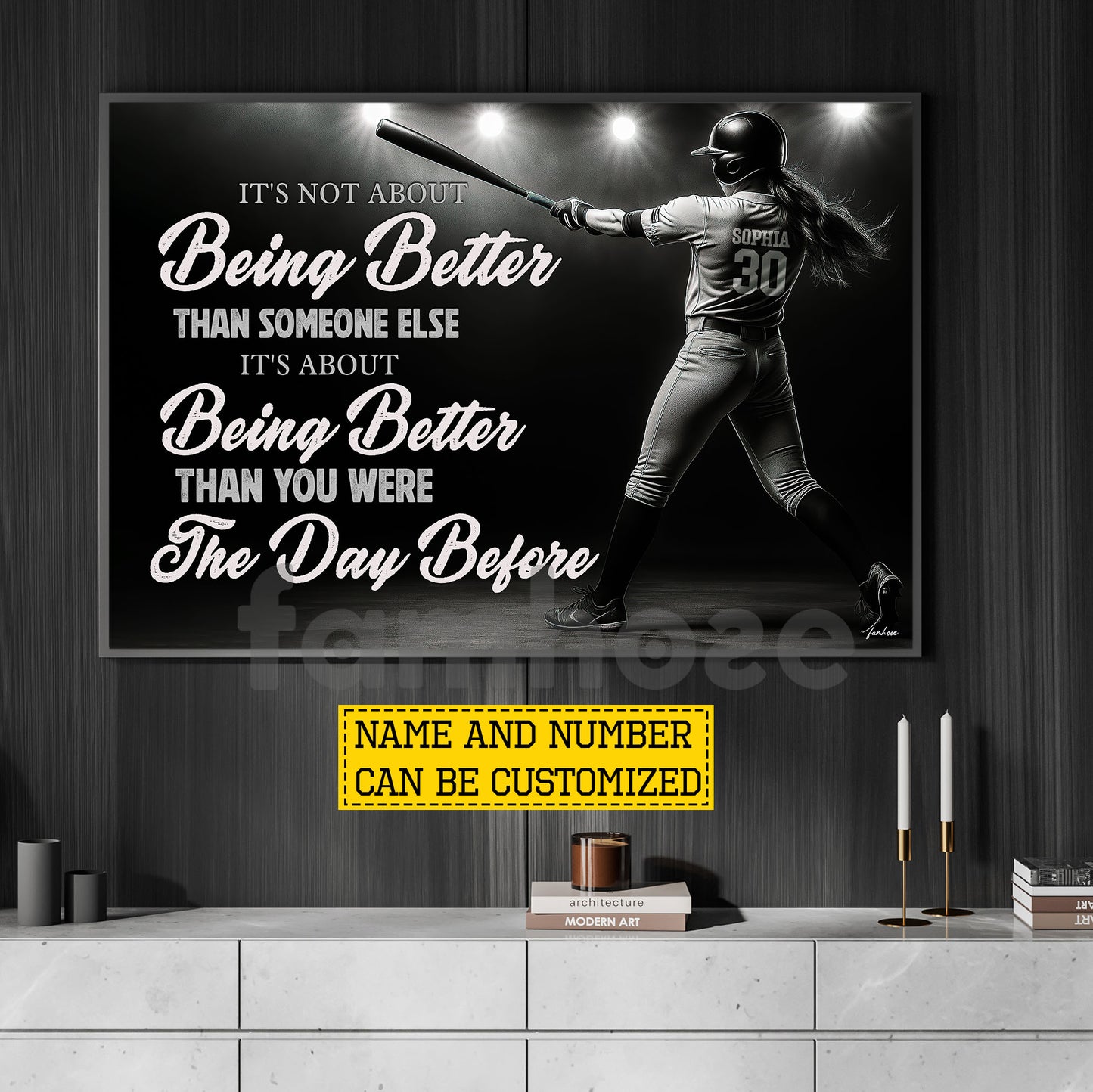 Motivational Personalized Softball Girl Canvas Painting, It's Not About Being Better Sport Wall Art Decor, Poster Gift For Softball Lovers
