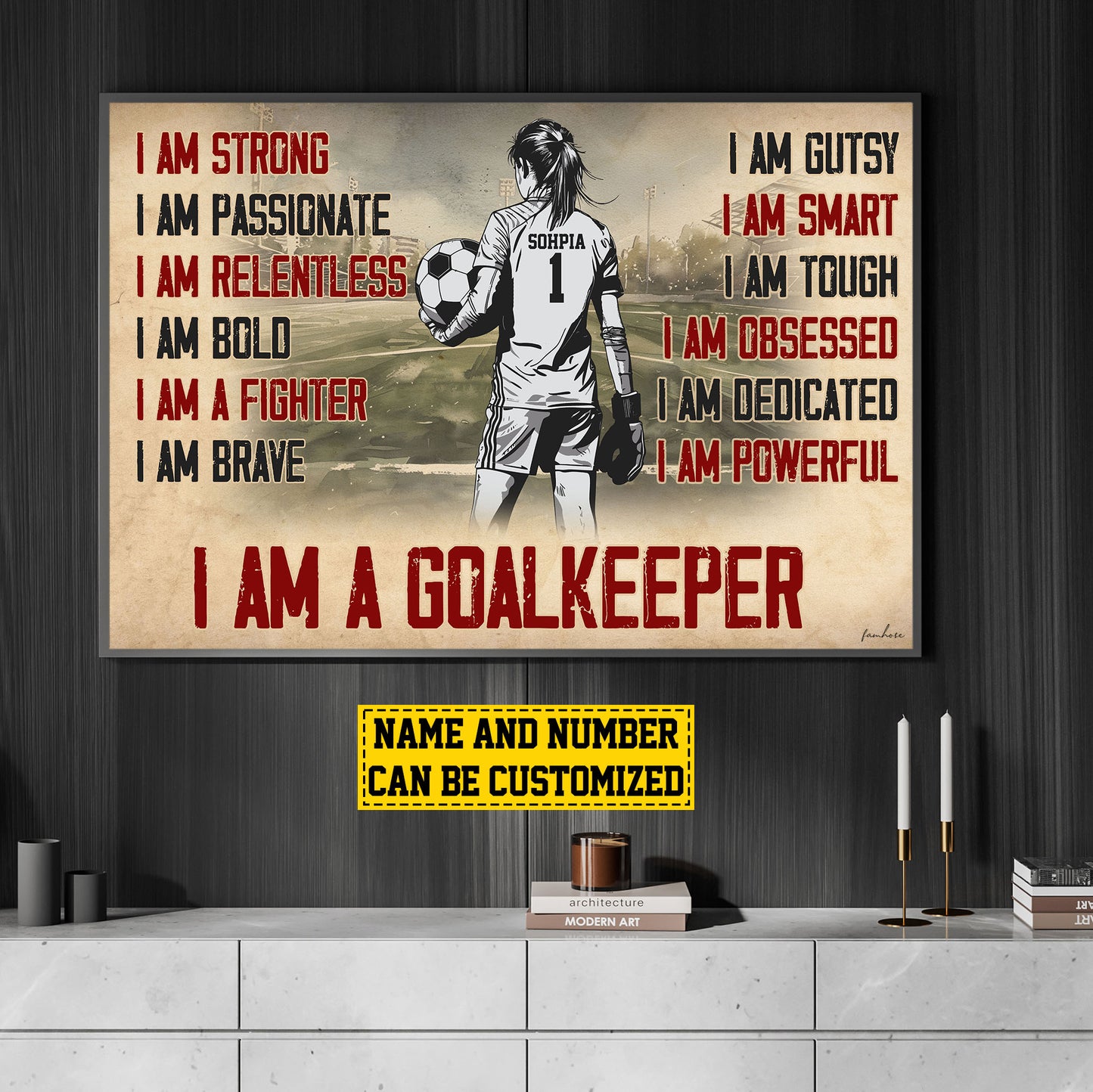 Personalized Goalkeeper Girl Canvas Painting, I Am A Goalkeeper, Sports Quotes Wall Art Decor, Poster Gift For Soccer Lovers