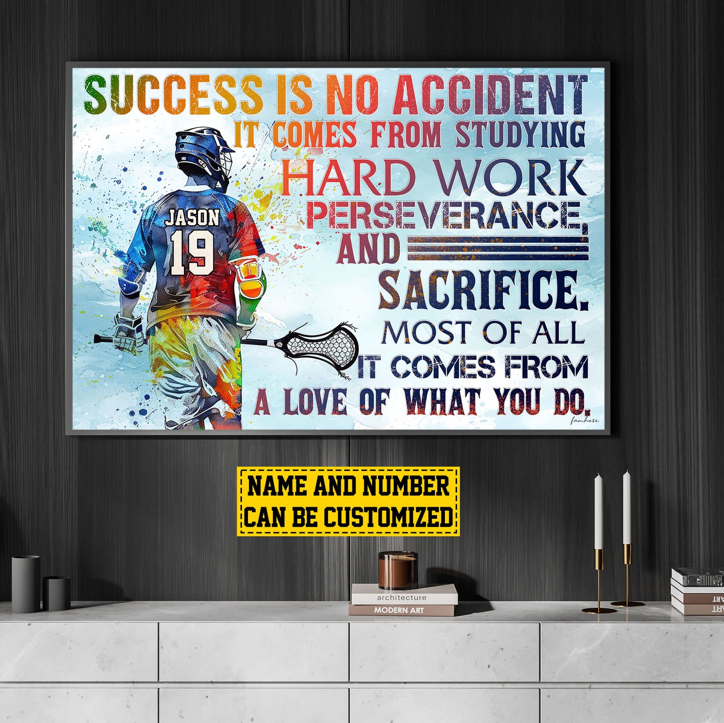 Personalized Motivational Lacrosse Canvas Painting, Success Is No Accident, Sports Quotes Wall Art Decor, Poster Gift For Lacrosse Lovers, Lacrosse Boys