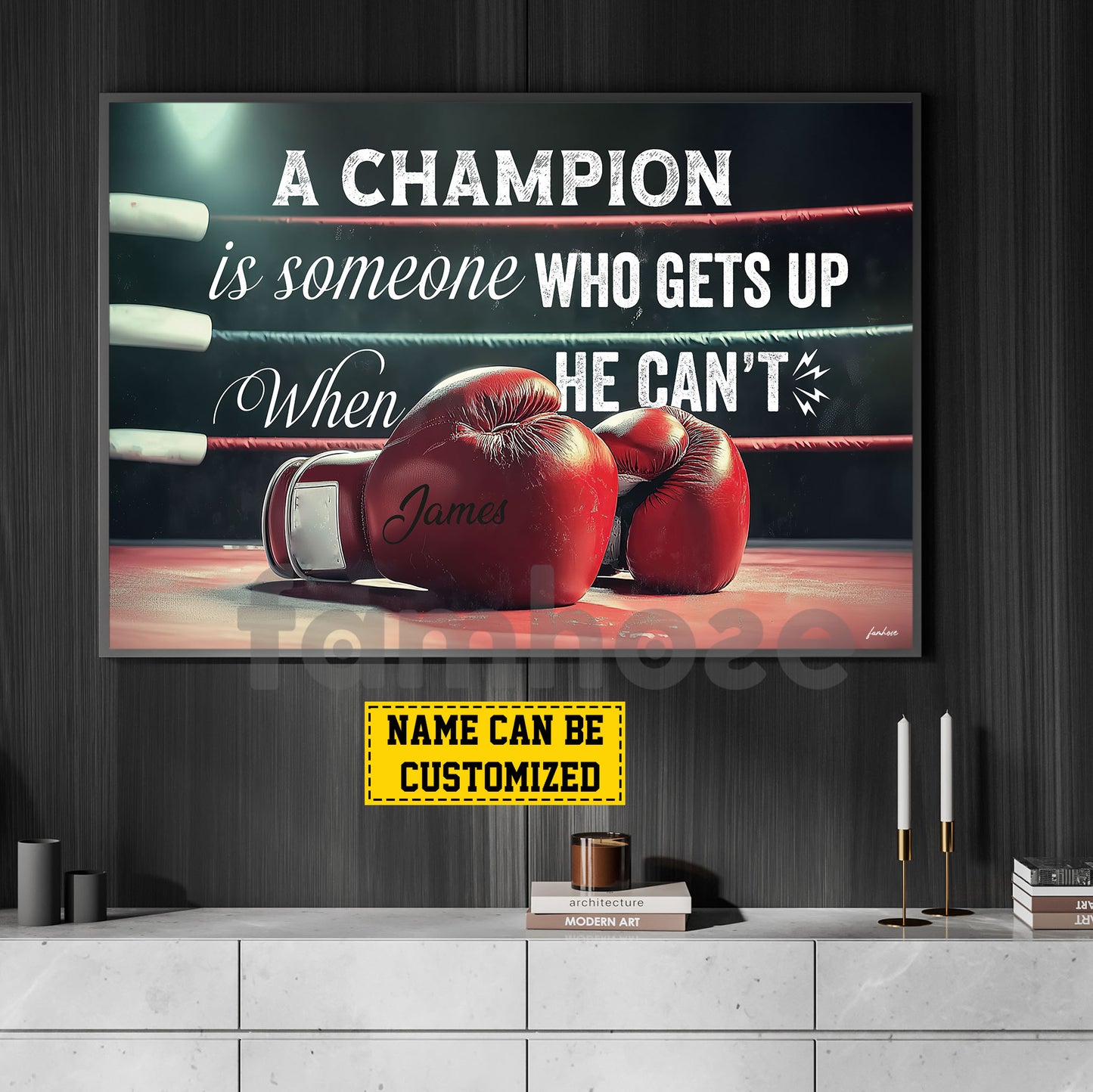 Motivational Personalized Boxing Canvas Painting, A Champion Is Someone Who Gets Up When He Can't Sport Wall Art Decor, Poster Gift For Boxing Lovers