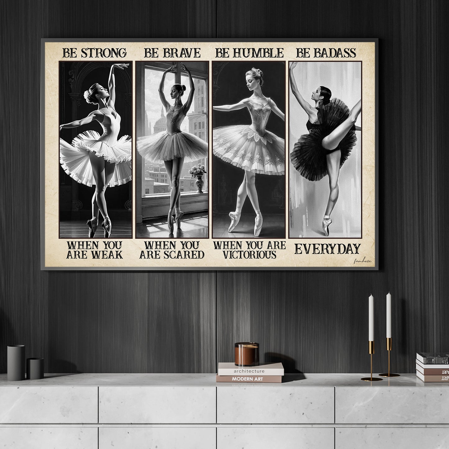 Be Strong, Brave, Humble, Badass, Motivational Ballet Girl Canvas Painting, Inspirational Quotes Wall Art Decor, Poster Gift For Ballet Lovers