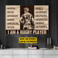 Personalized Rugby Boy Canvas Painting, I Am A Rugby Player, Sports Quotes Wall Art Decor, Poster Gift For Rugby Lovers