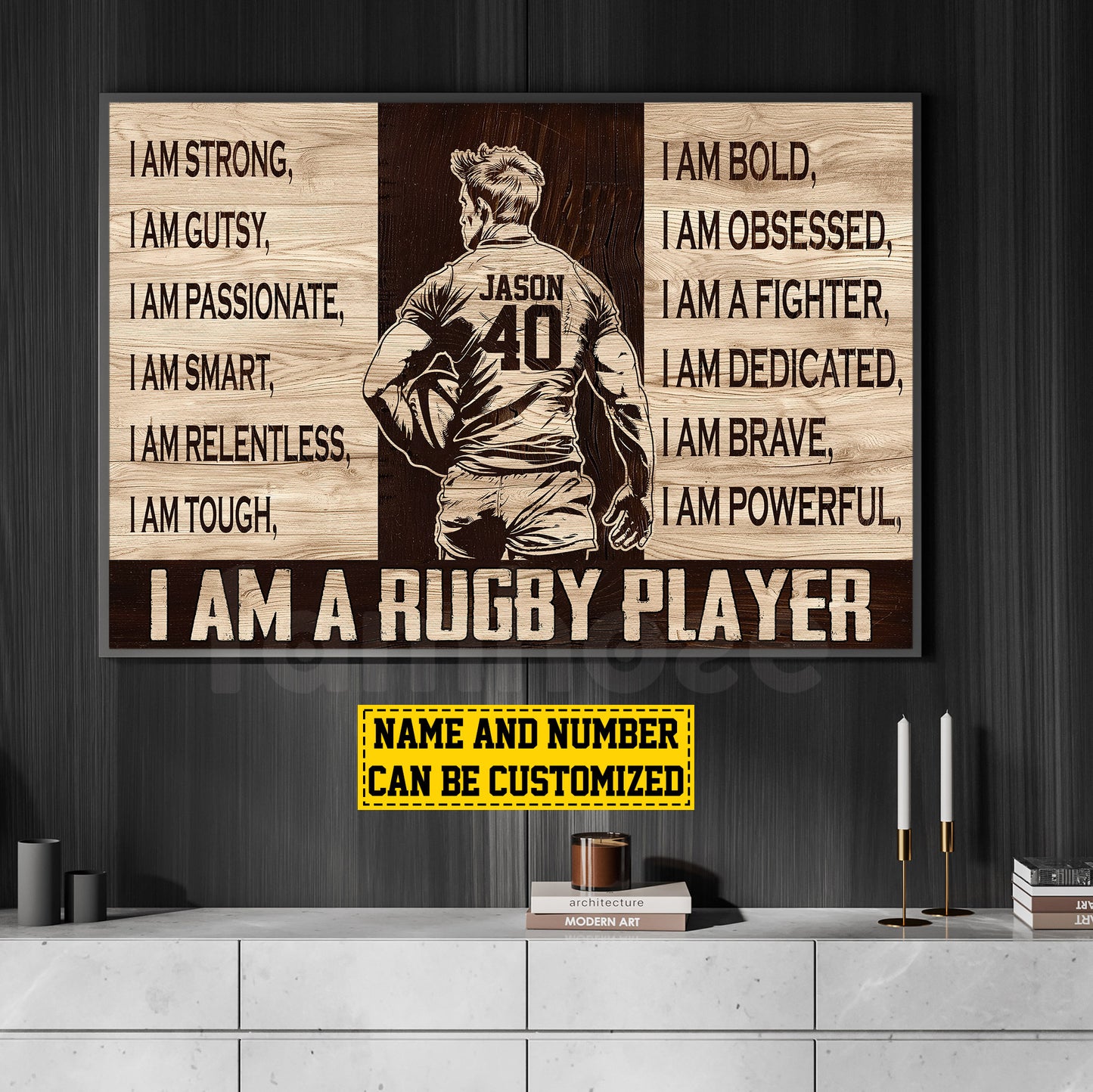 Personalized Rugby Boy Canvas Painting, I Am A Rugby Player, Sports Quotes Wall Art Decor, Poster Gift For Rugby Lovers