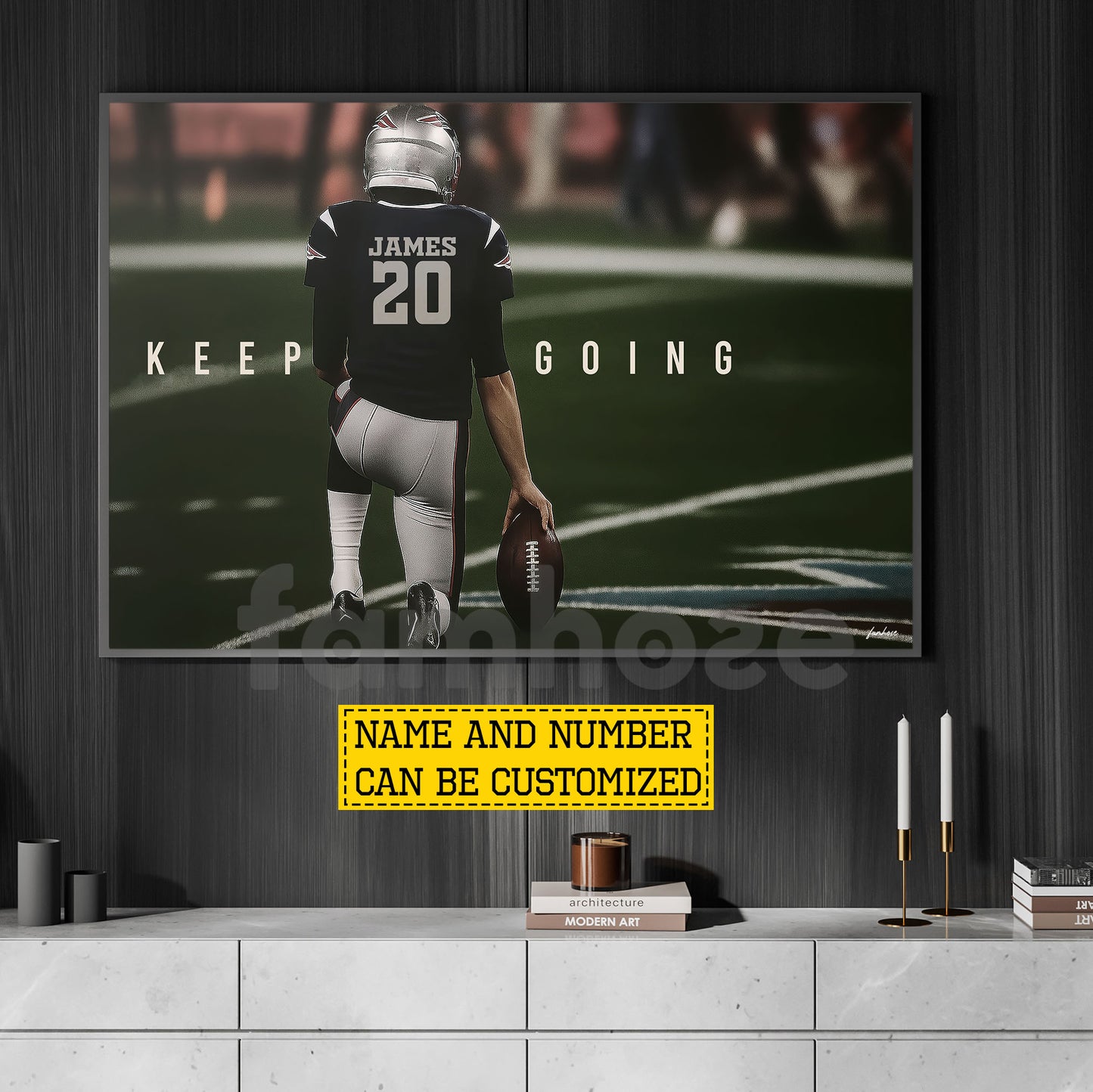 Motivational Personalized Football Man Canvas Painting, Keep Going Sport Wall Art Decor, Poster Gift For Football Lovers