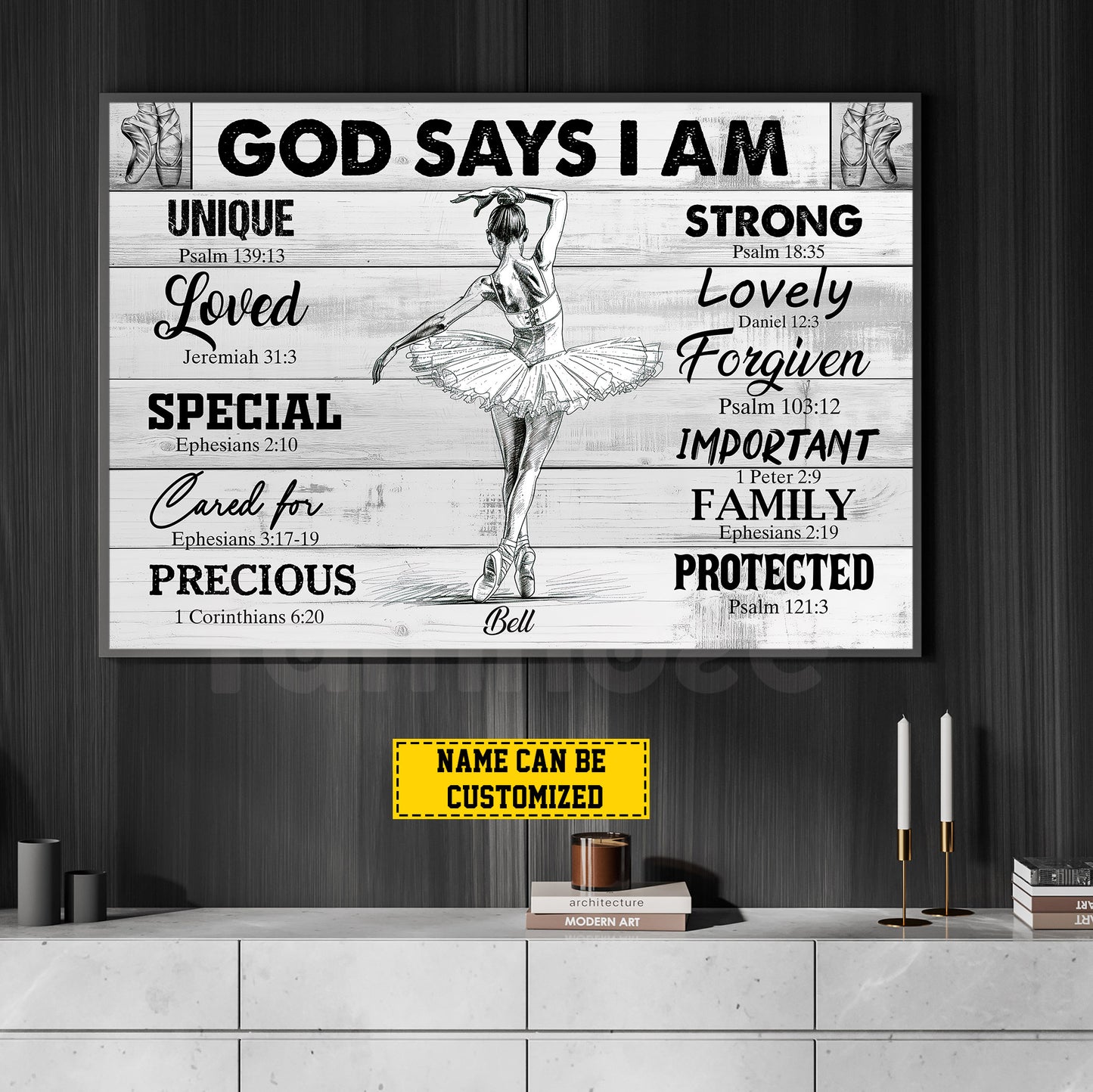 Personalized Ballet Girl Canvas Painting, God Says I Am, Sports Quotes Wall Art Decor, Poster Gift For Ballet Lovers