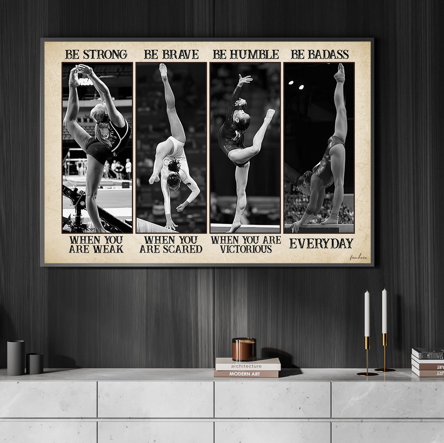 Be Strong, Brave, Humble And Badass Gymnastics Canvas Painting, Inspirational Sport Quotes Wall Art Decor, Poster Gift For Gymnastics Lovers