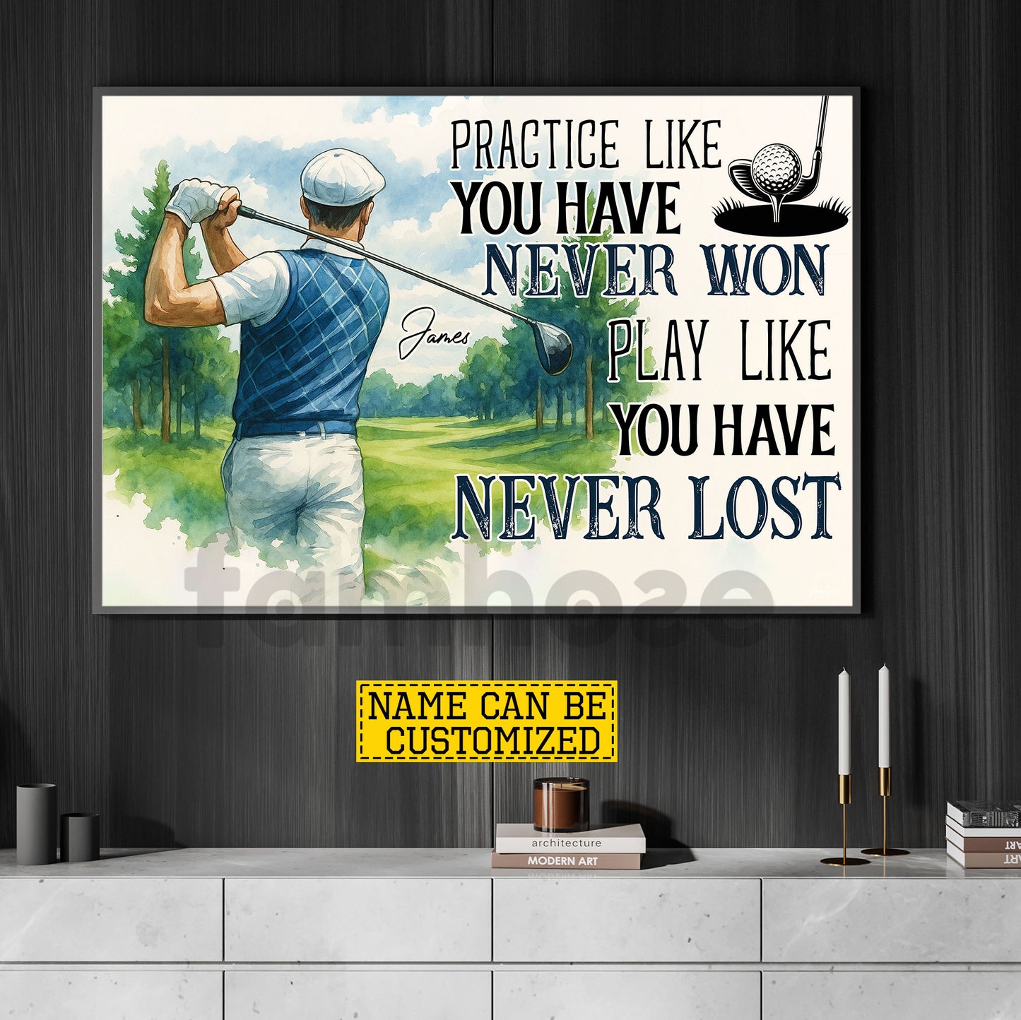 Motivational Personalized Golf Canvas Painting, Practice Like You Have Never Won Sport Wall Art Decor, Poster Gift For Golf Lover