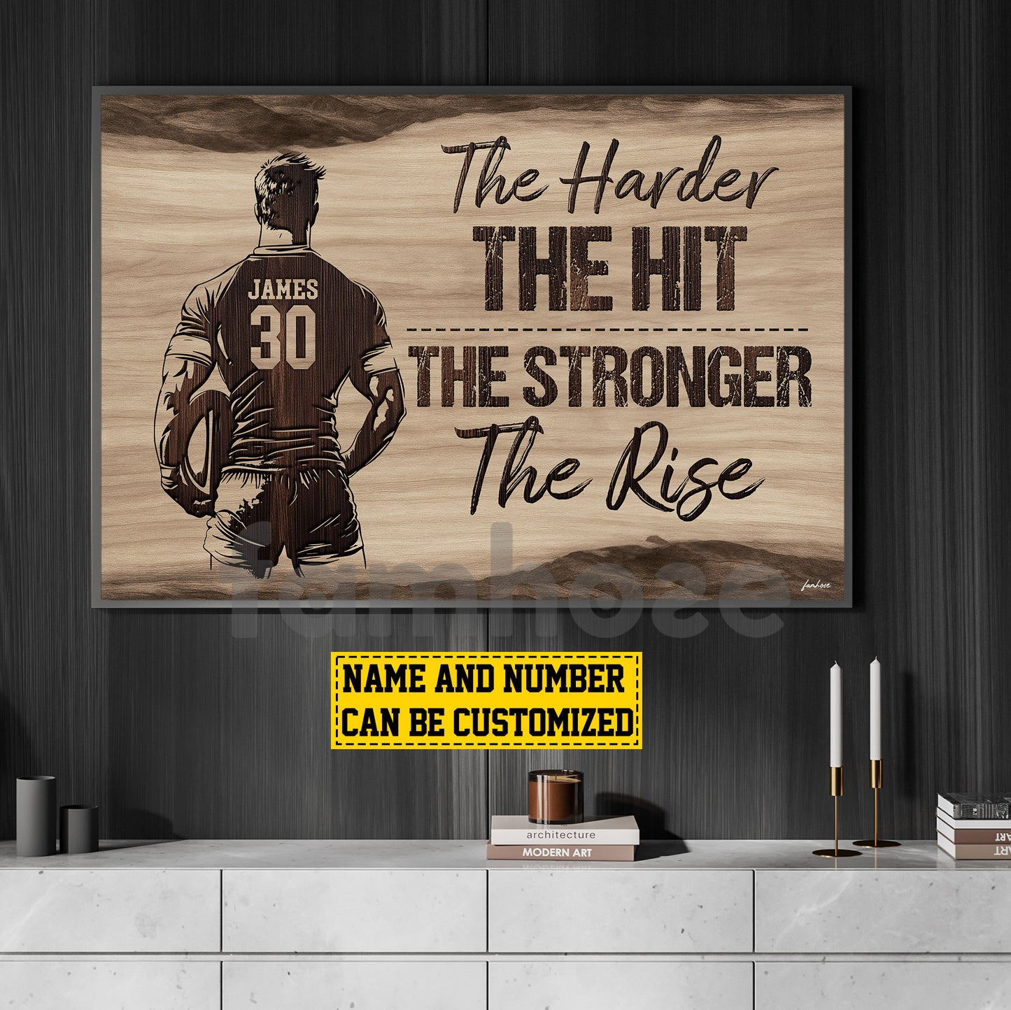Motivational Personalized Rugby Man Canvas Painting, The Harder The Hit Wall Art Decor, Poster Gift For Rugby Lovers