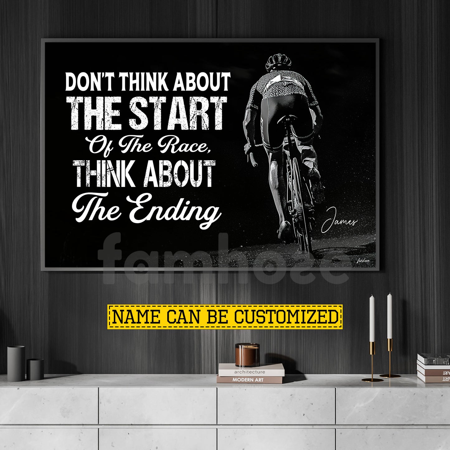 Personalized Cycling Canvas Painting, Don't Think About The Start Of The Race Think About The Ending Sport Wall Art Decor, Poster Gift For Cycling Lovers