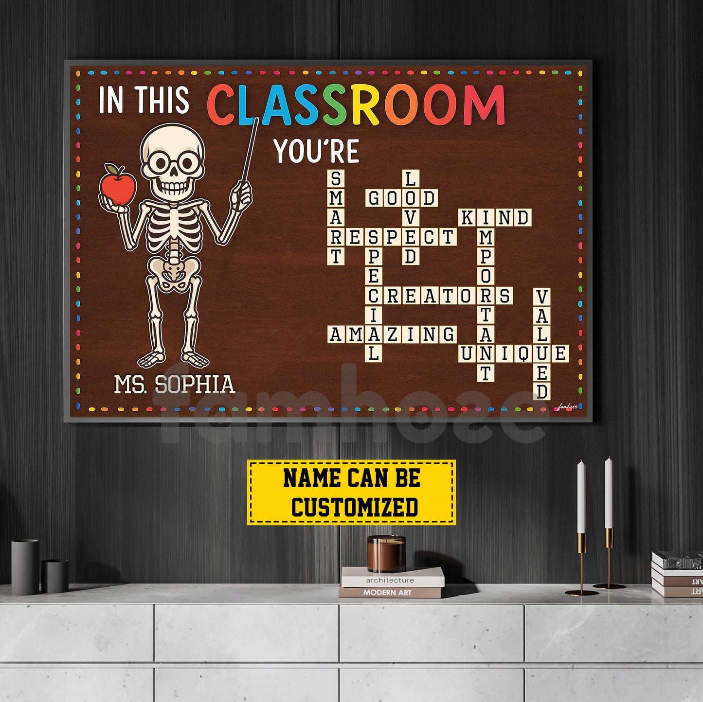 Personalized Skeleton Teacher Canvas Painting, In This Classroom Wall Art Decor, Poster Gift For Teacher Lovers