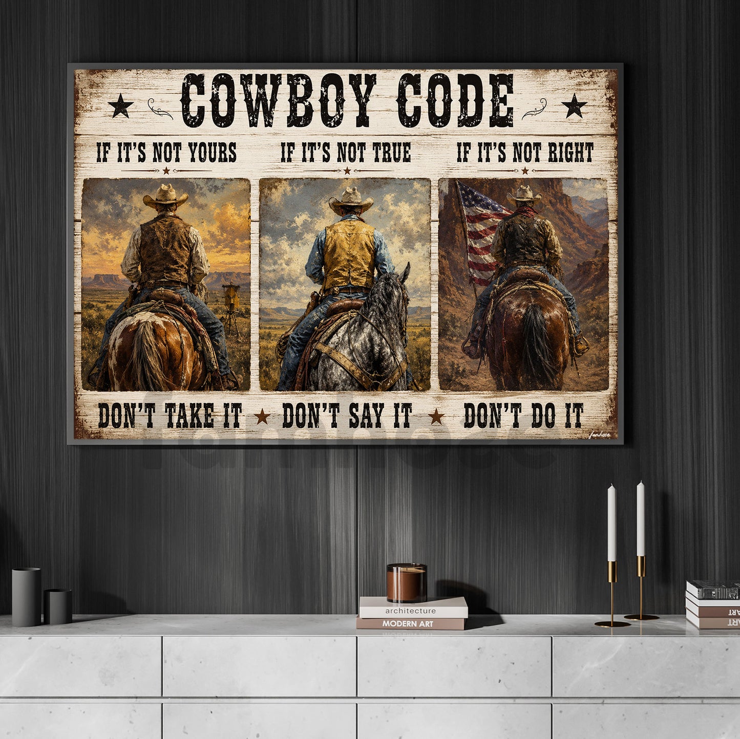 Cowboy Code Canvas Painting, If It's Not Yours Don't Take It Wall Art Decor, Poster Gift For Cowboys