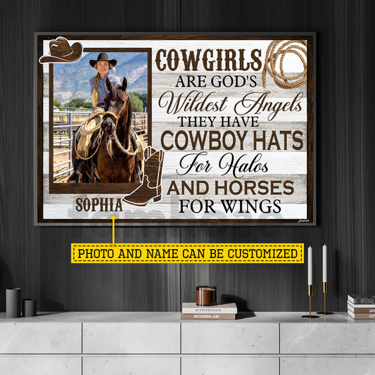 Personalized Cowgirl Canvas Painting, Cowgirls Are God's Wildest Angels Wall Art Decor, Poster Gift For Cowgirl