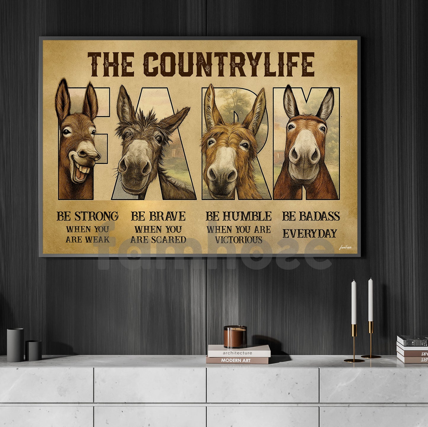 Farm Donkey Canvas Painting, The Countrylife Farm Wall Art Decor, Farm Animal Poster Gift For Donkey Lovers