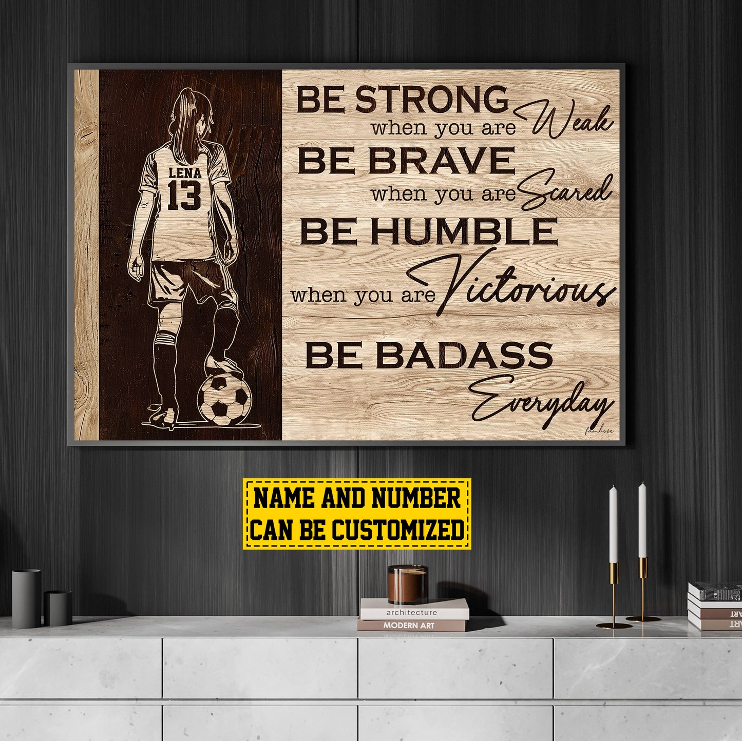 Personalized Motivational Soccer Girl Canvas Painting, Be Strong Be Brave Be Humble, Sports Quotes Wall Art Decor, Poster Gift For Soccer Lovers