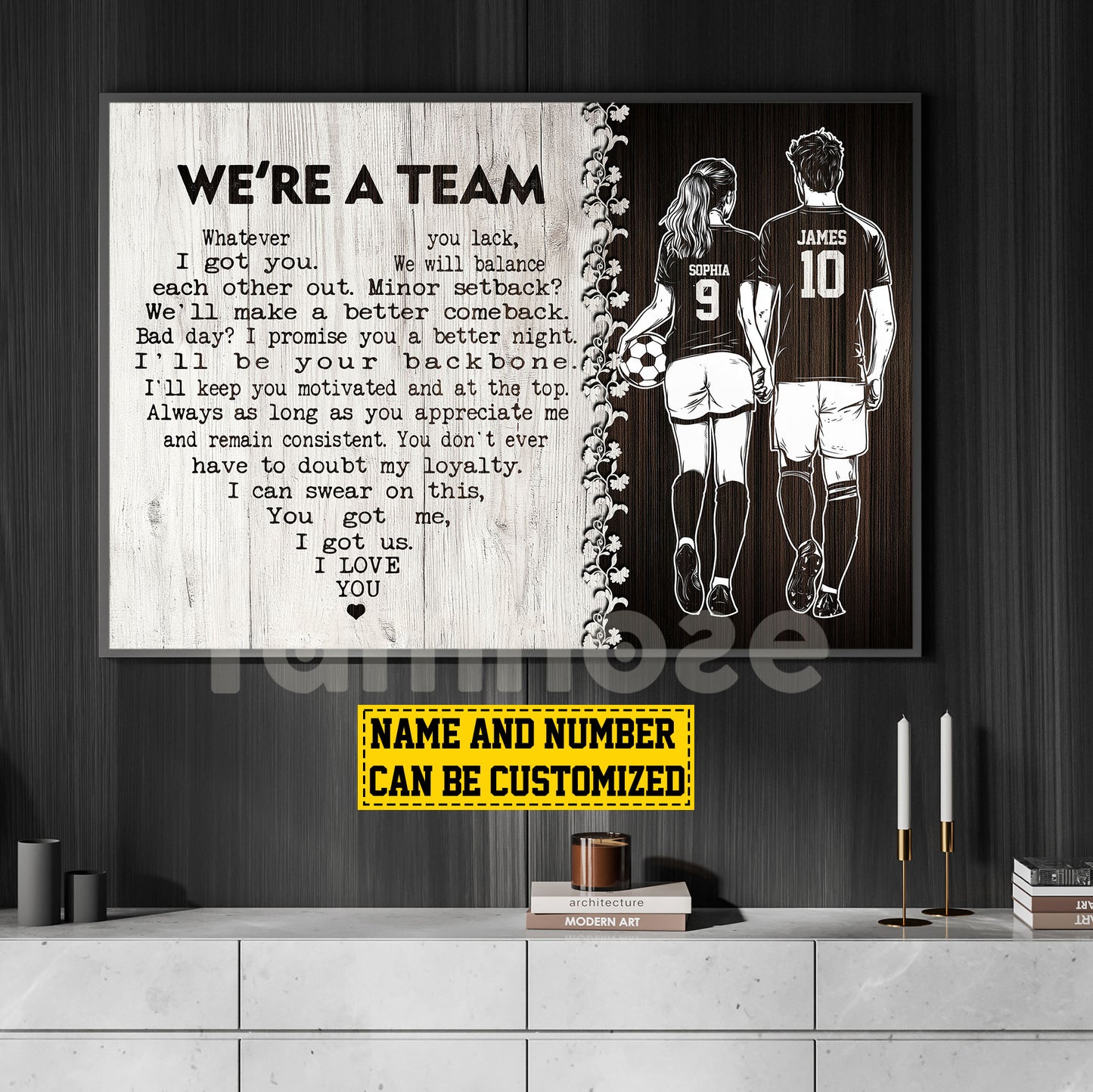 Romantic Personalized Soccer Couple Canvas Painting, We're A Team Sports Quotes Wall Art Decor, Poster Valentine's Day Gift For Soccer-Loving Couple