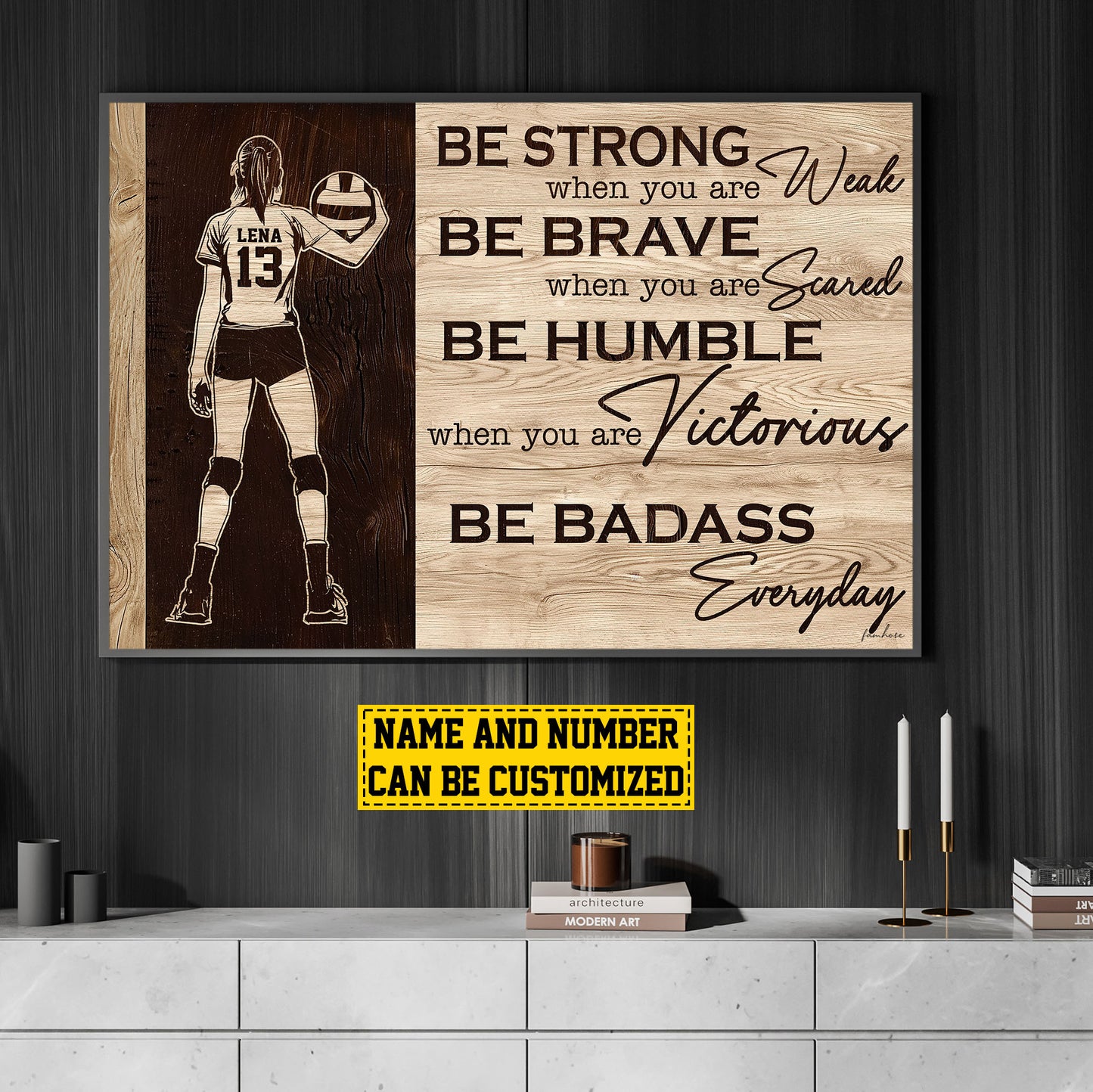 Personalized Motivational Volleyball Girl Canvas Painting, Be Strong Be Brave Be Humble, Sports Quotes Wall Art Decor, Poster Gift For Volleyball Lovers